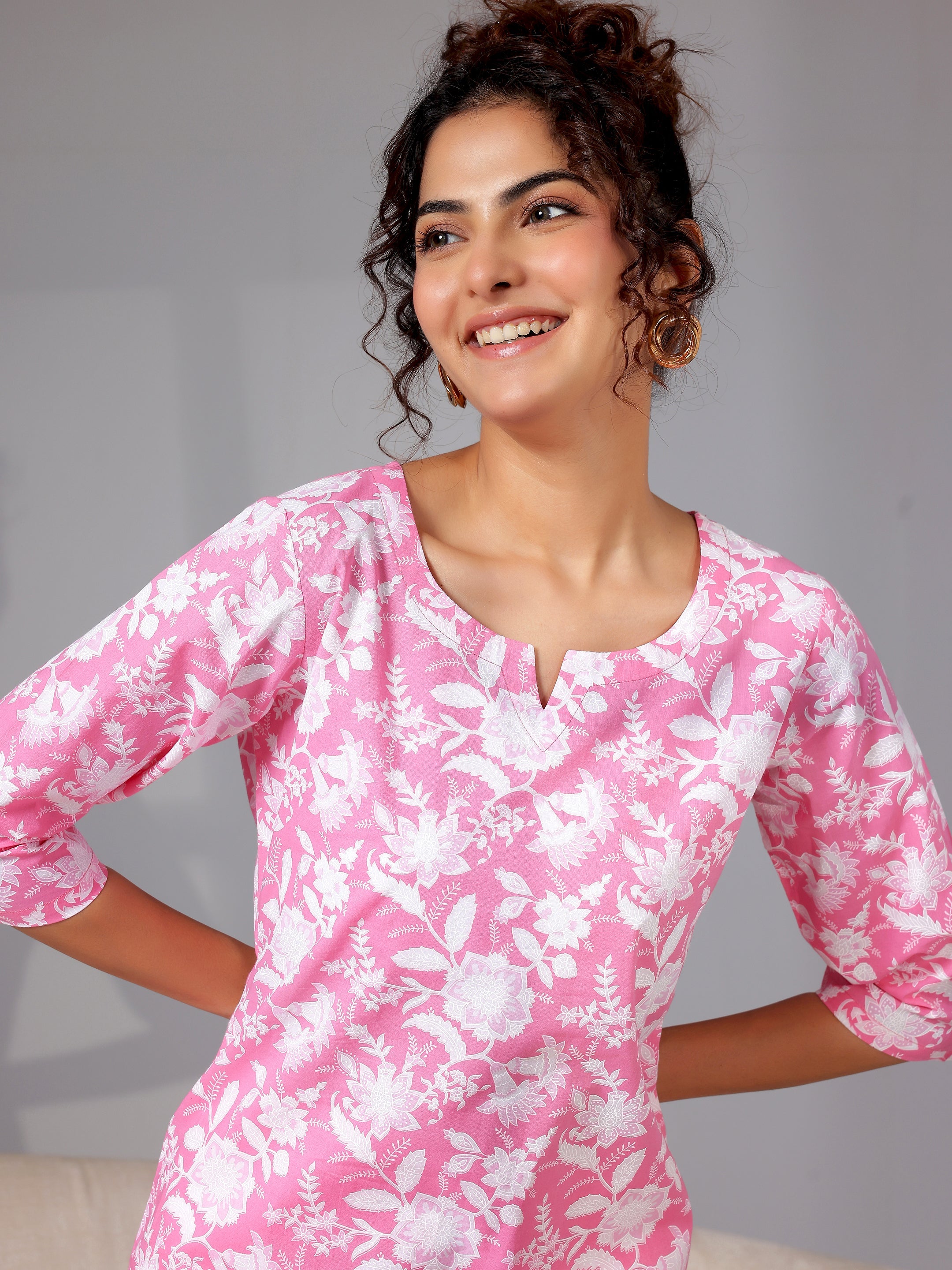 Pink Printed Cotton Night Suits