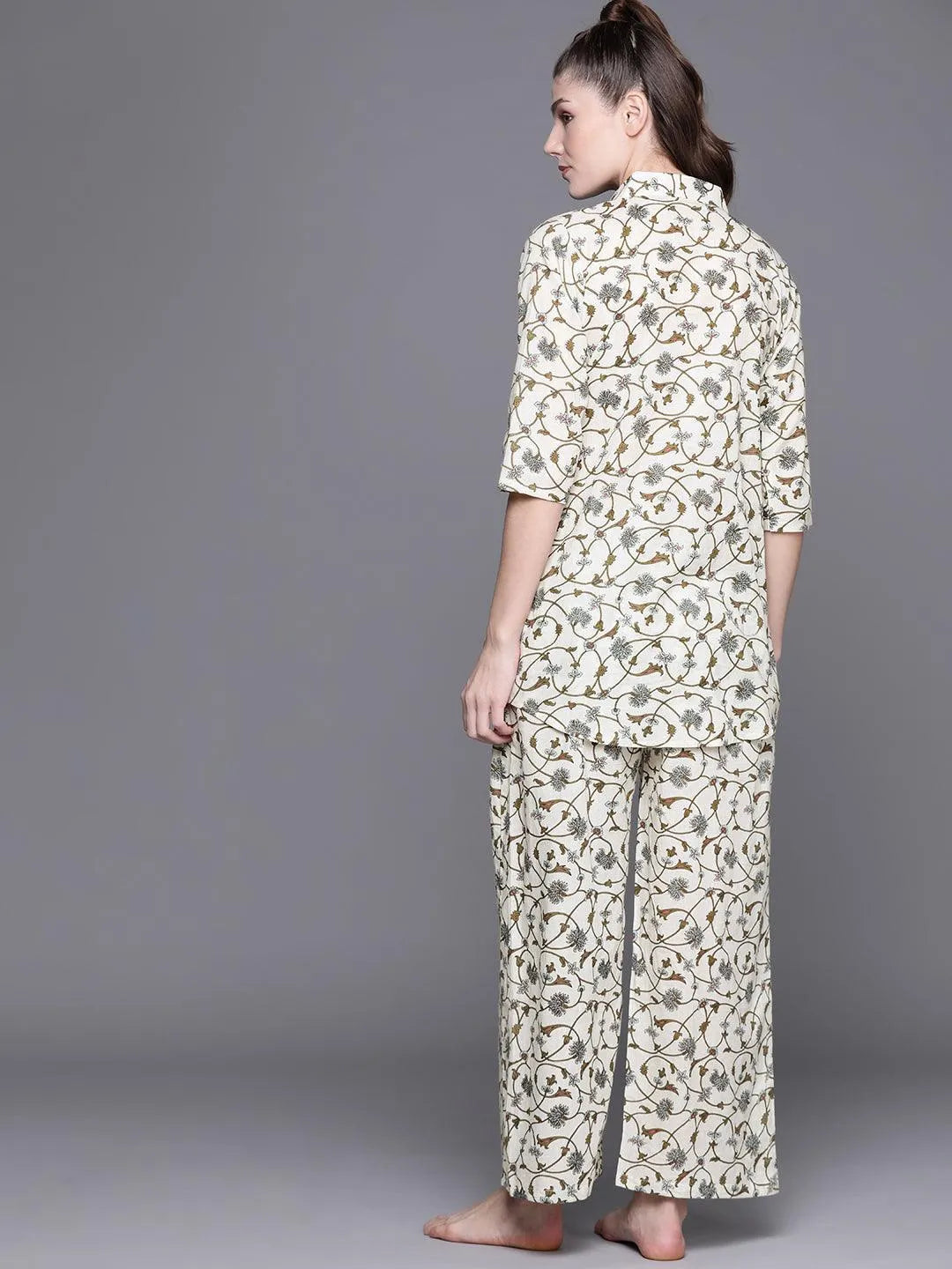 White Printed Cotton Night Suit