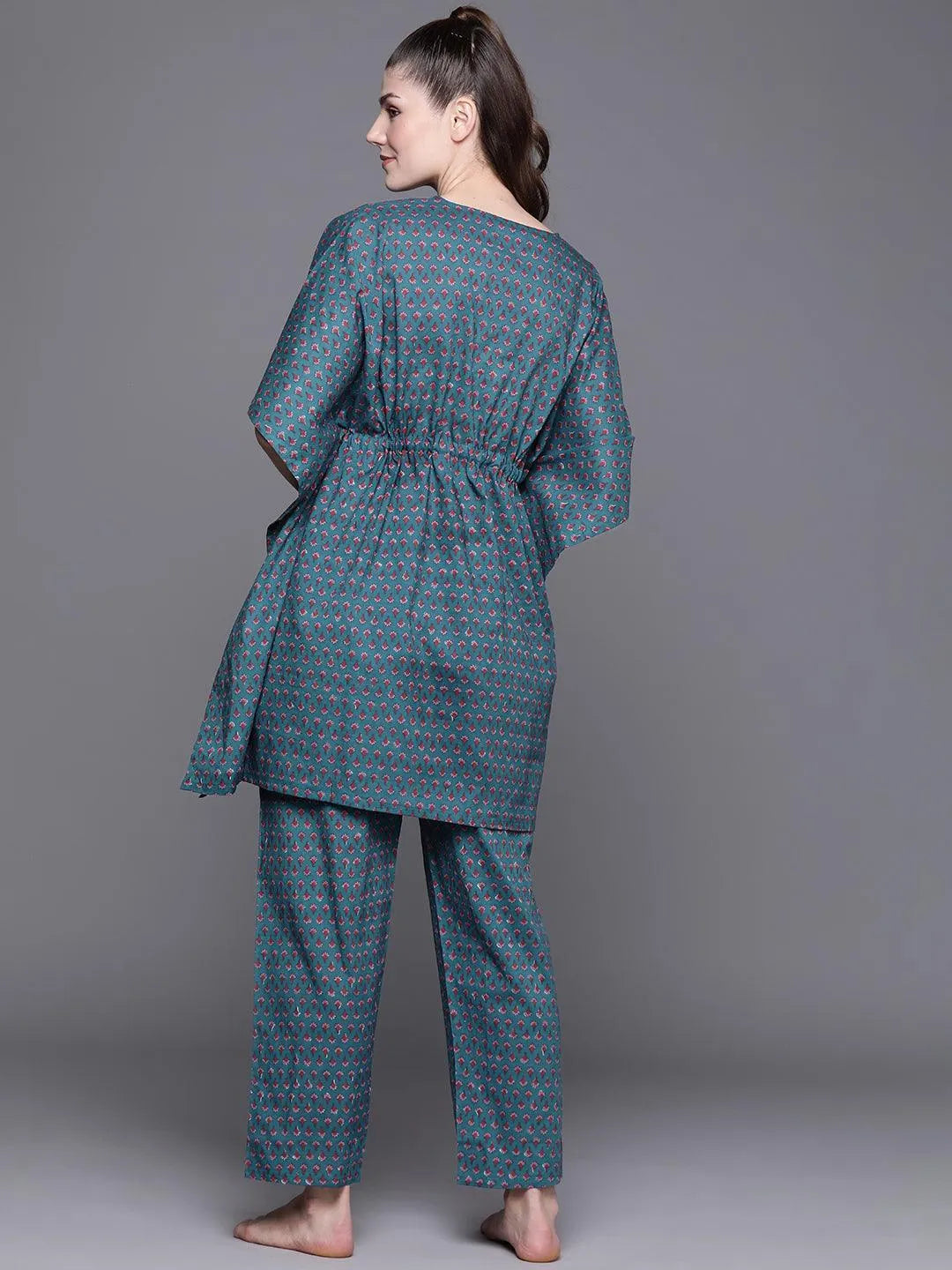 Blue Printed Cotton Night Suit - ShopLibas