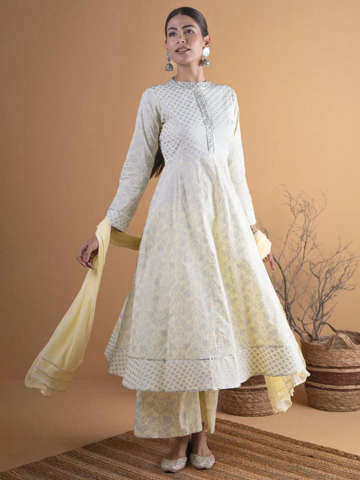 Pastel Yellow Printed Cotton Suit Set - ShopLibas