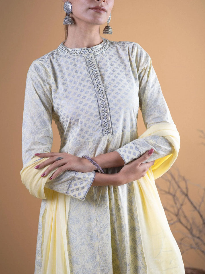 Pastel Yellow Printed Cotton Suit Set - ShopLibas