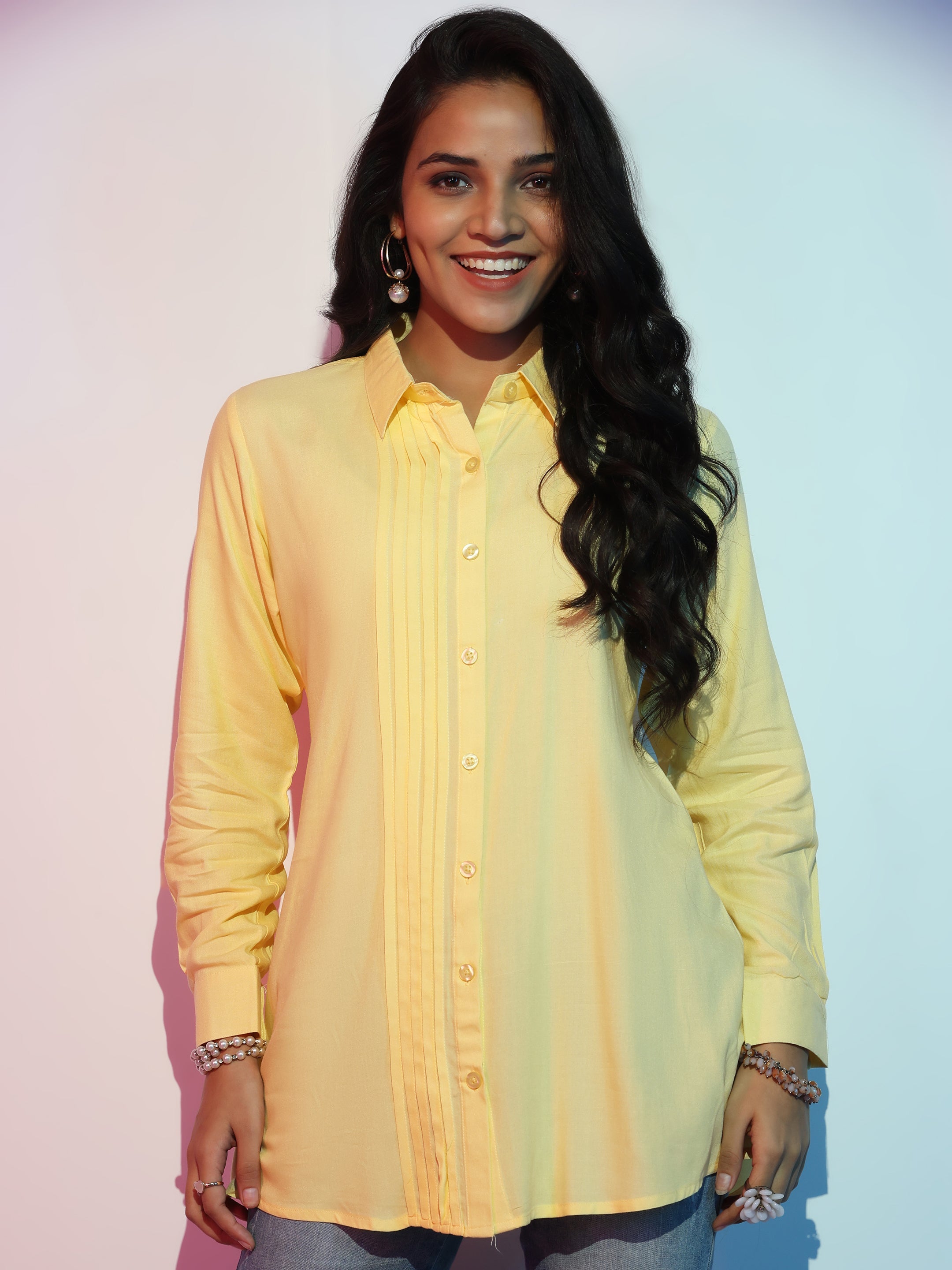 Yellow Solid Rayon Straight Kurti