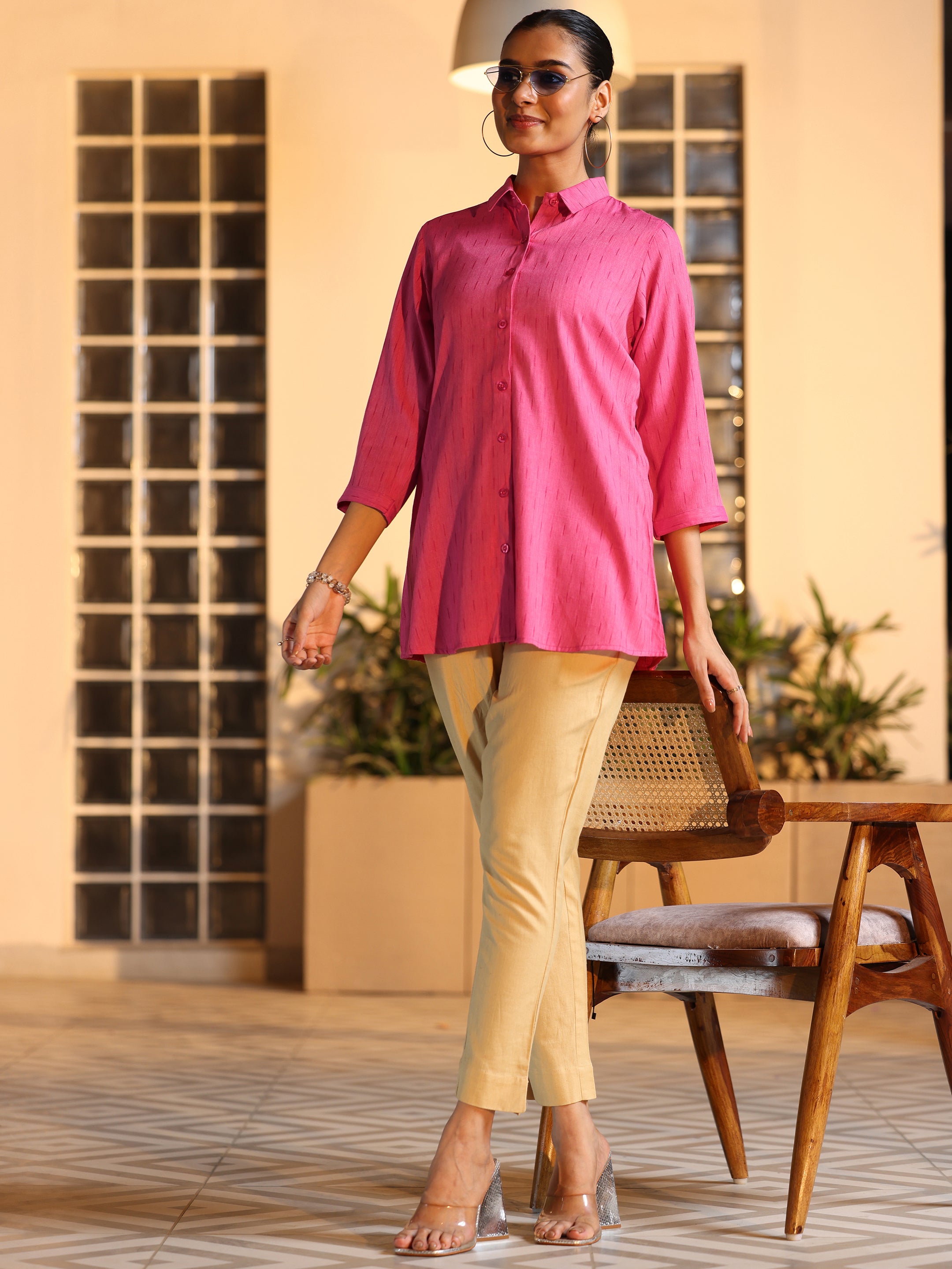 Pink Self Design Rayon Tunics