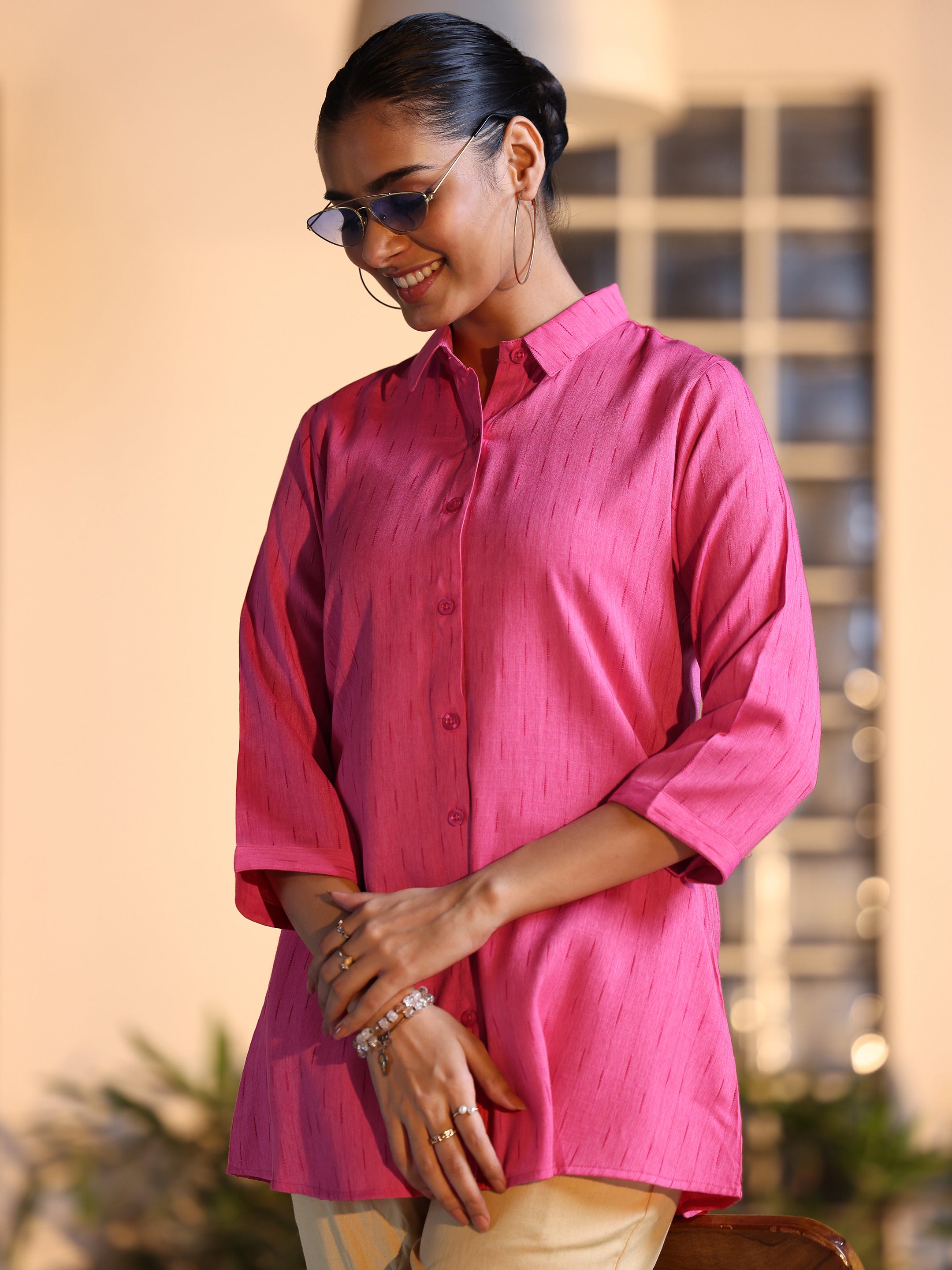 Pink Self Design Rayon Tunics