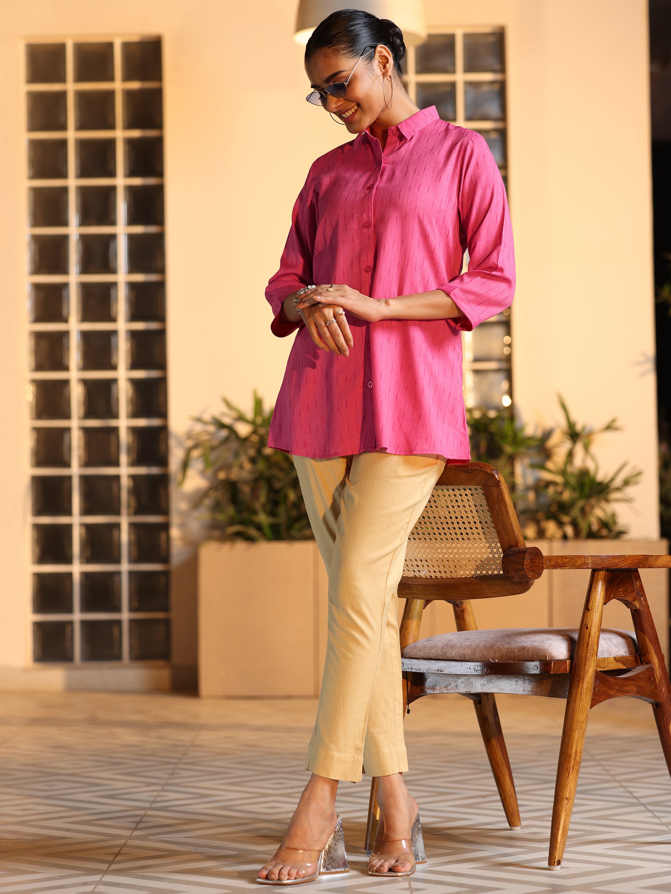 Pink Self Design Rayon Tunics