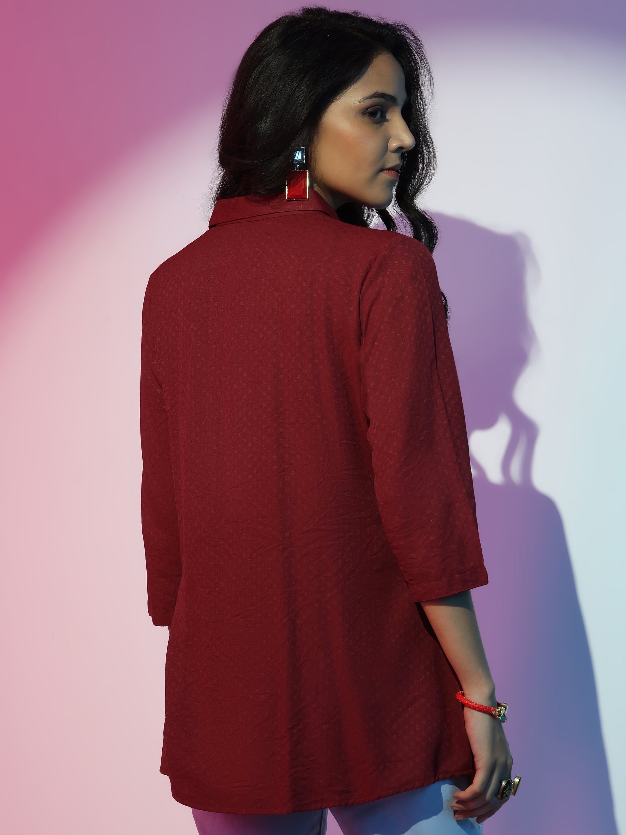 Maroon Self Design Rayon Straight Tunic