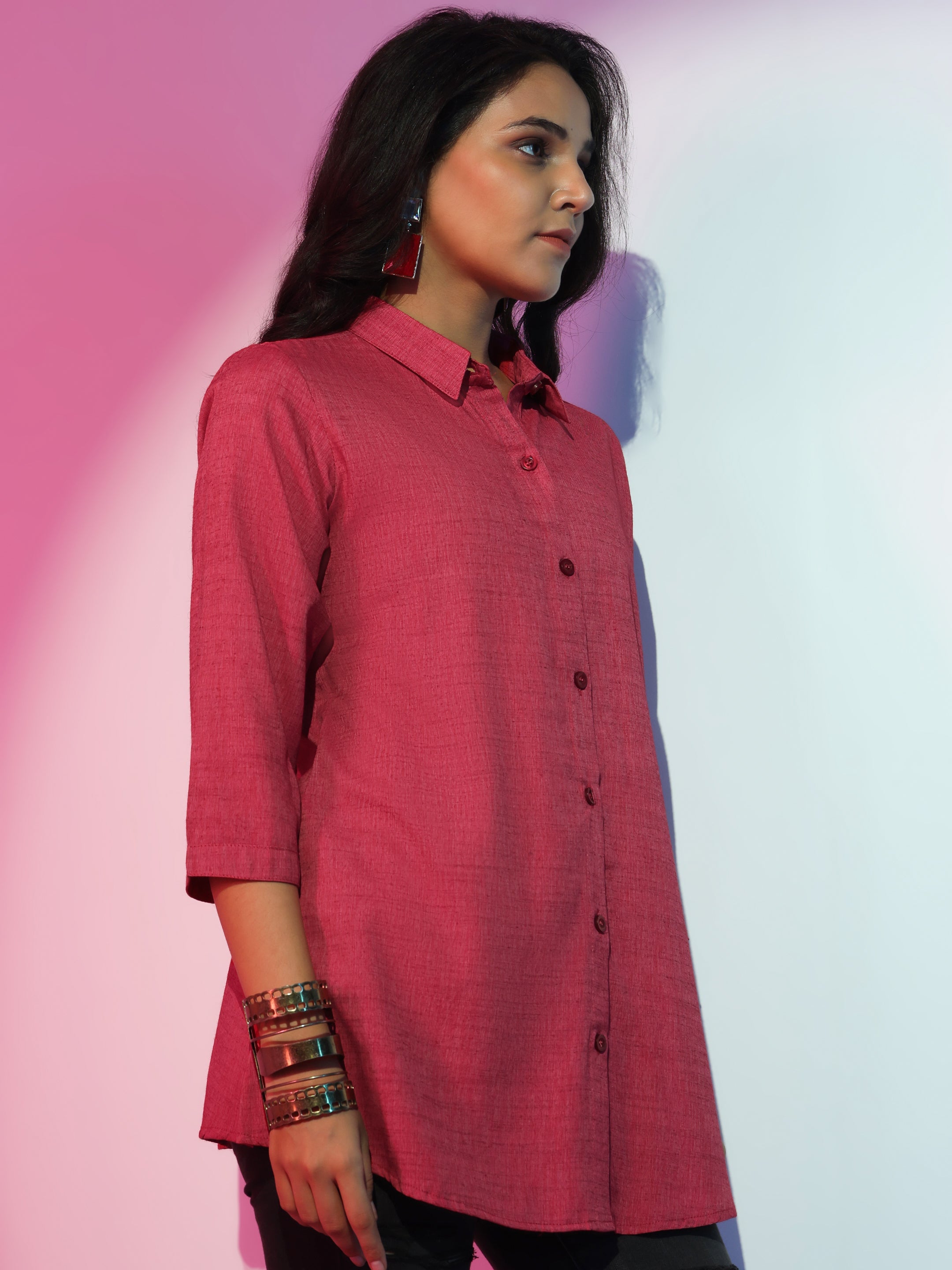 Coral Solid Rayon Straight Tunic