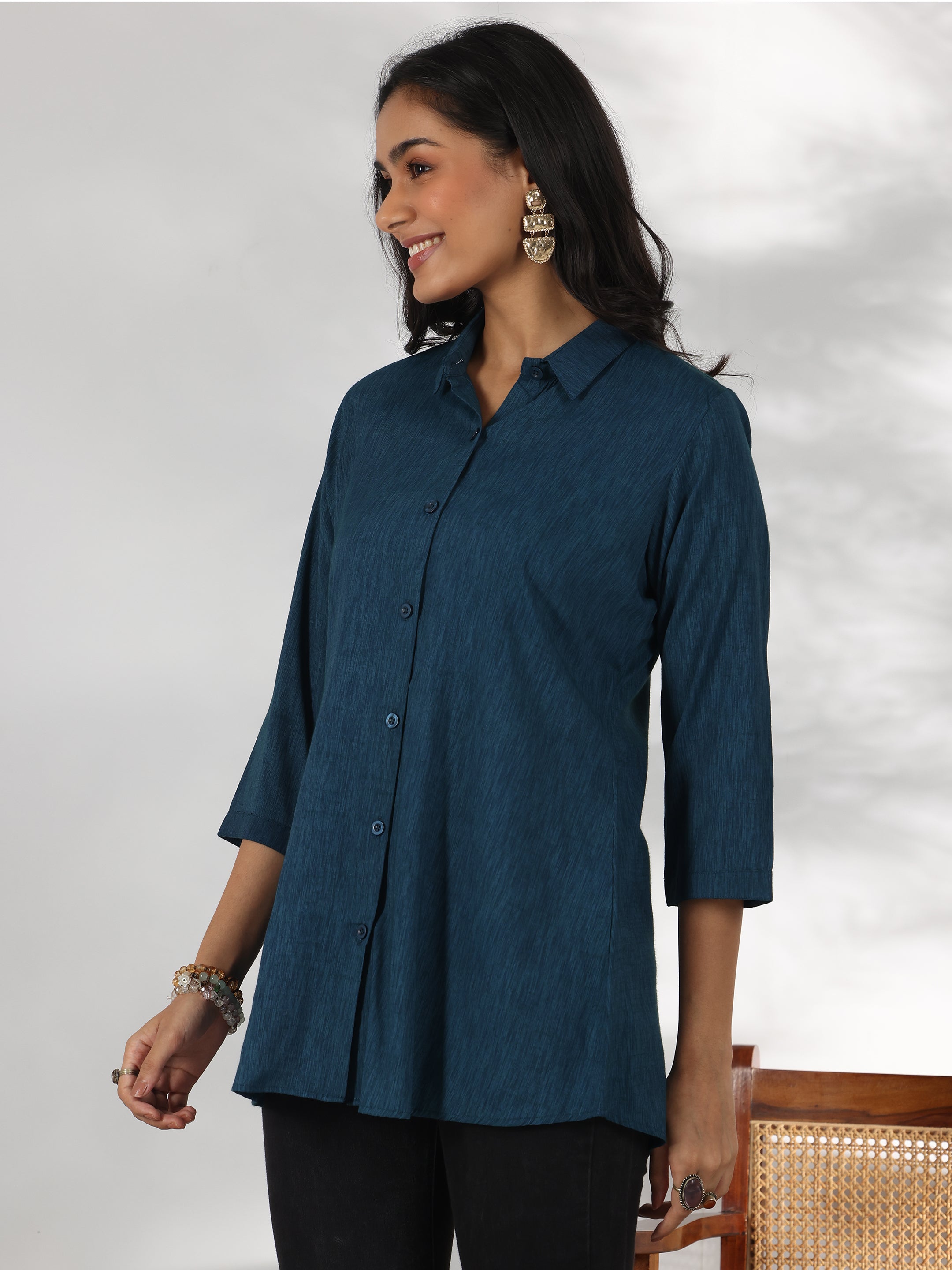 Green Solid Rayon Straight Tunic