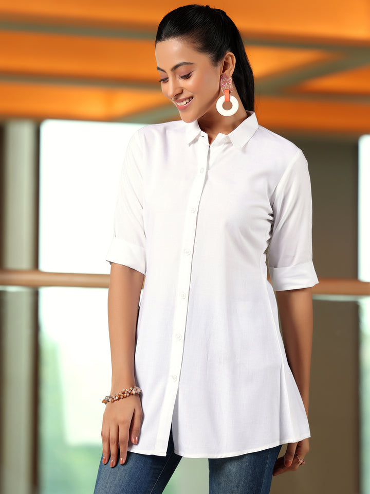 Off White Solid Rayon A-Line Kurti