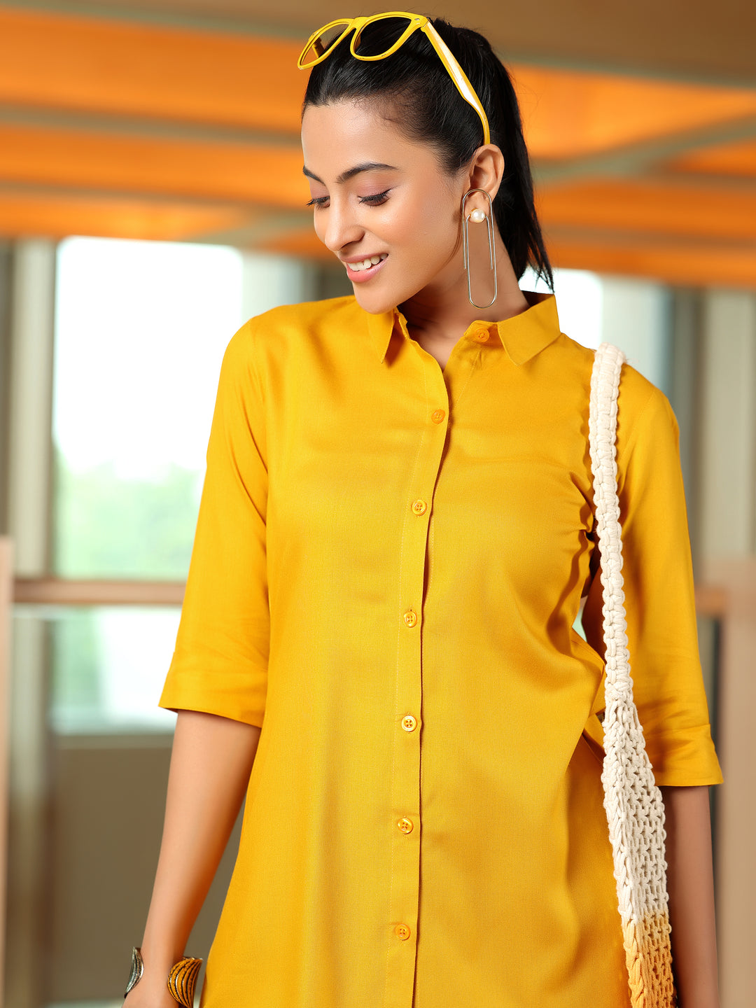 Mustard Solid Rayon Straight Tunic