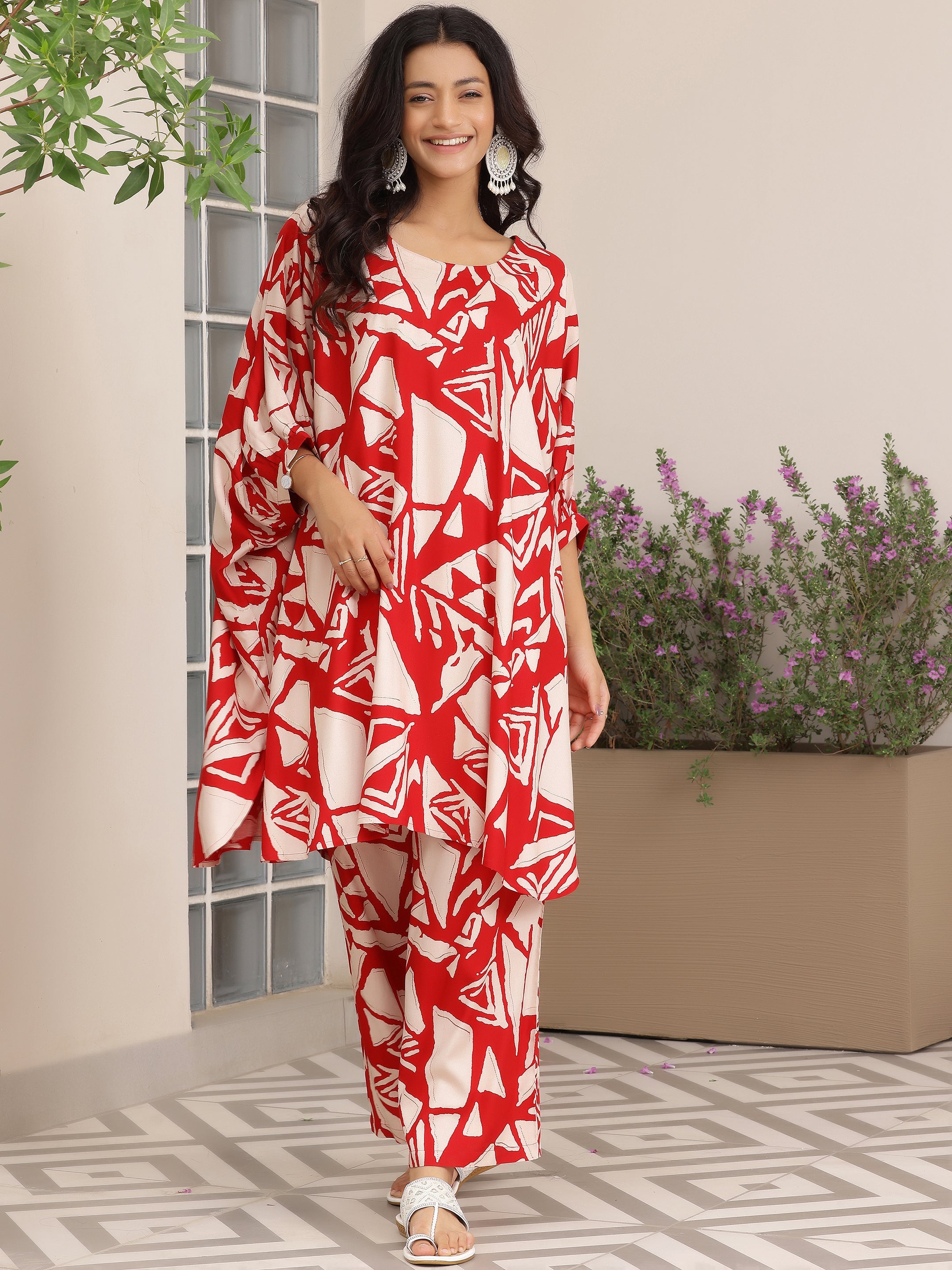 Red Printed Rayon Co-Ords