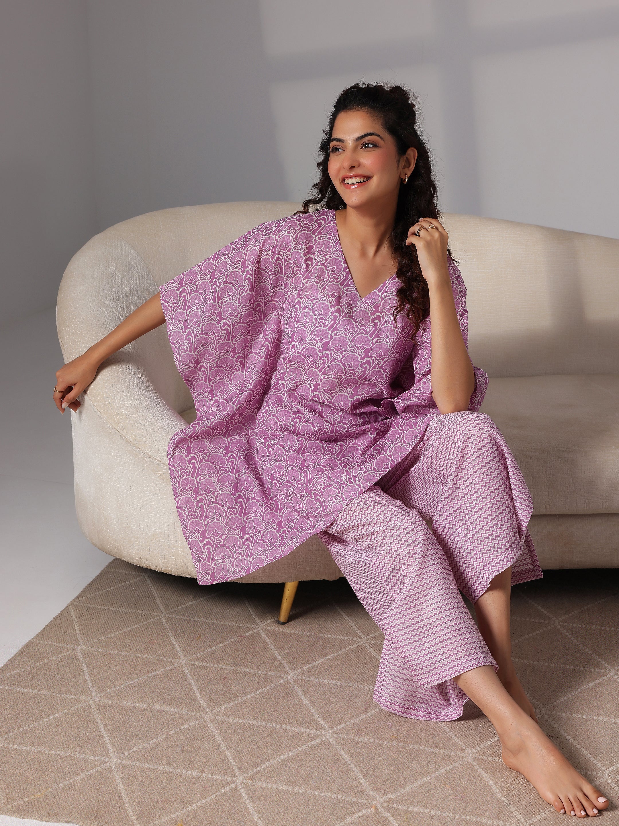 Purple Printed Cotton Night Suits