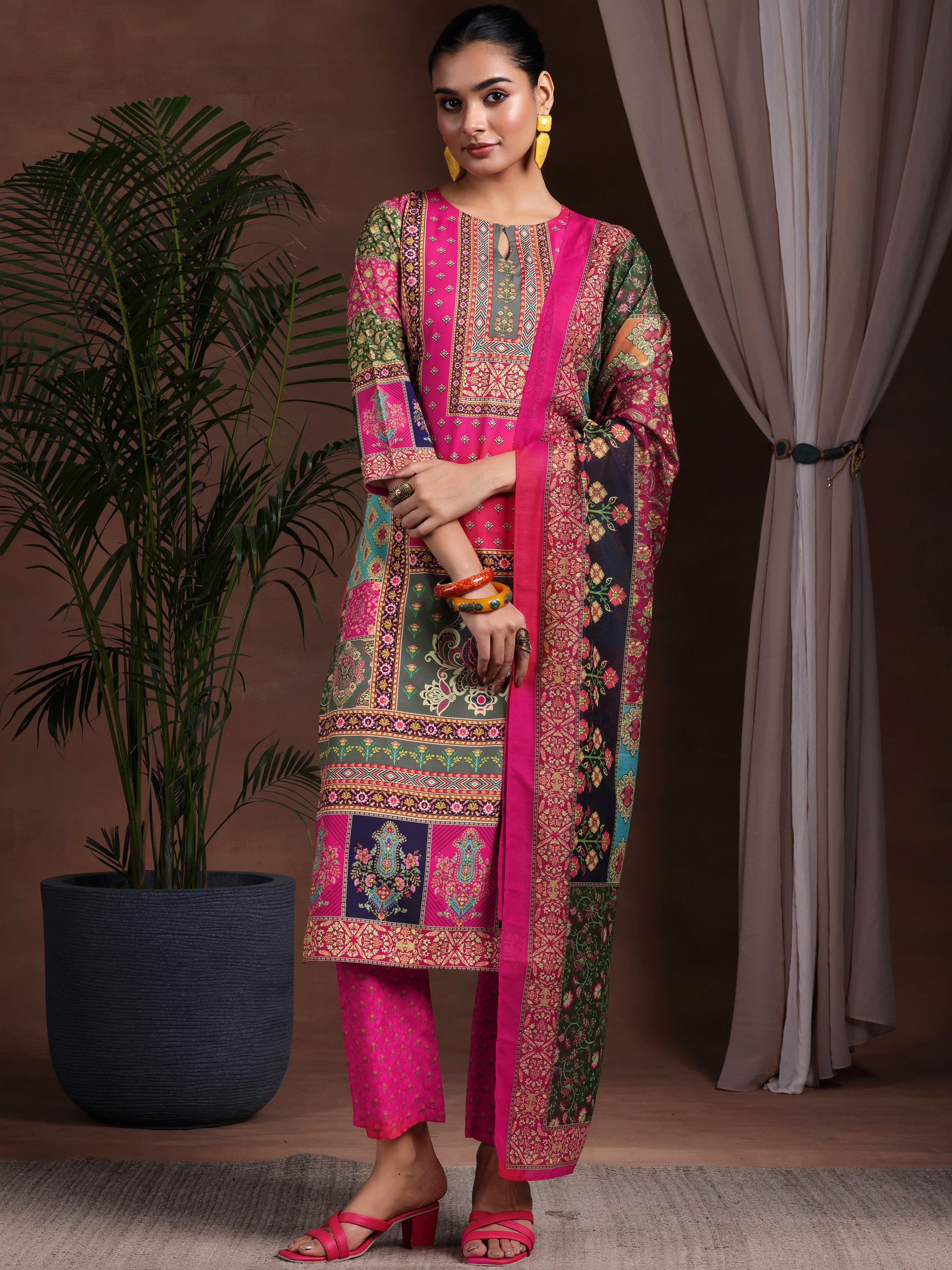 Multi Printed Poly Crepe Straight Suit With Dupatta