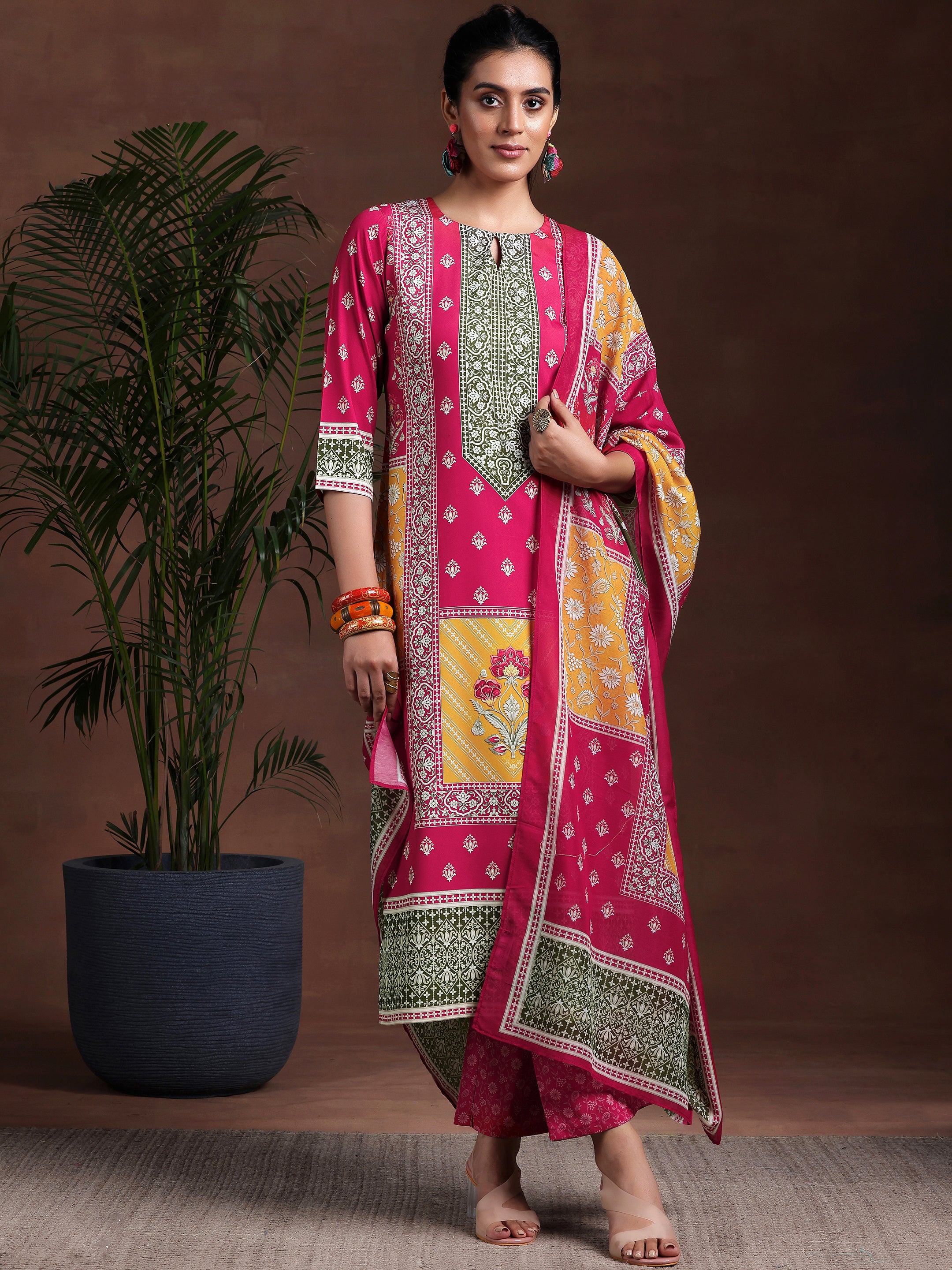 Multi Printed Poly Crepe Straight Suit With Dupatta