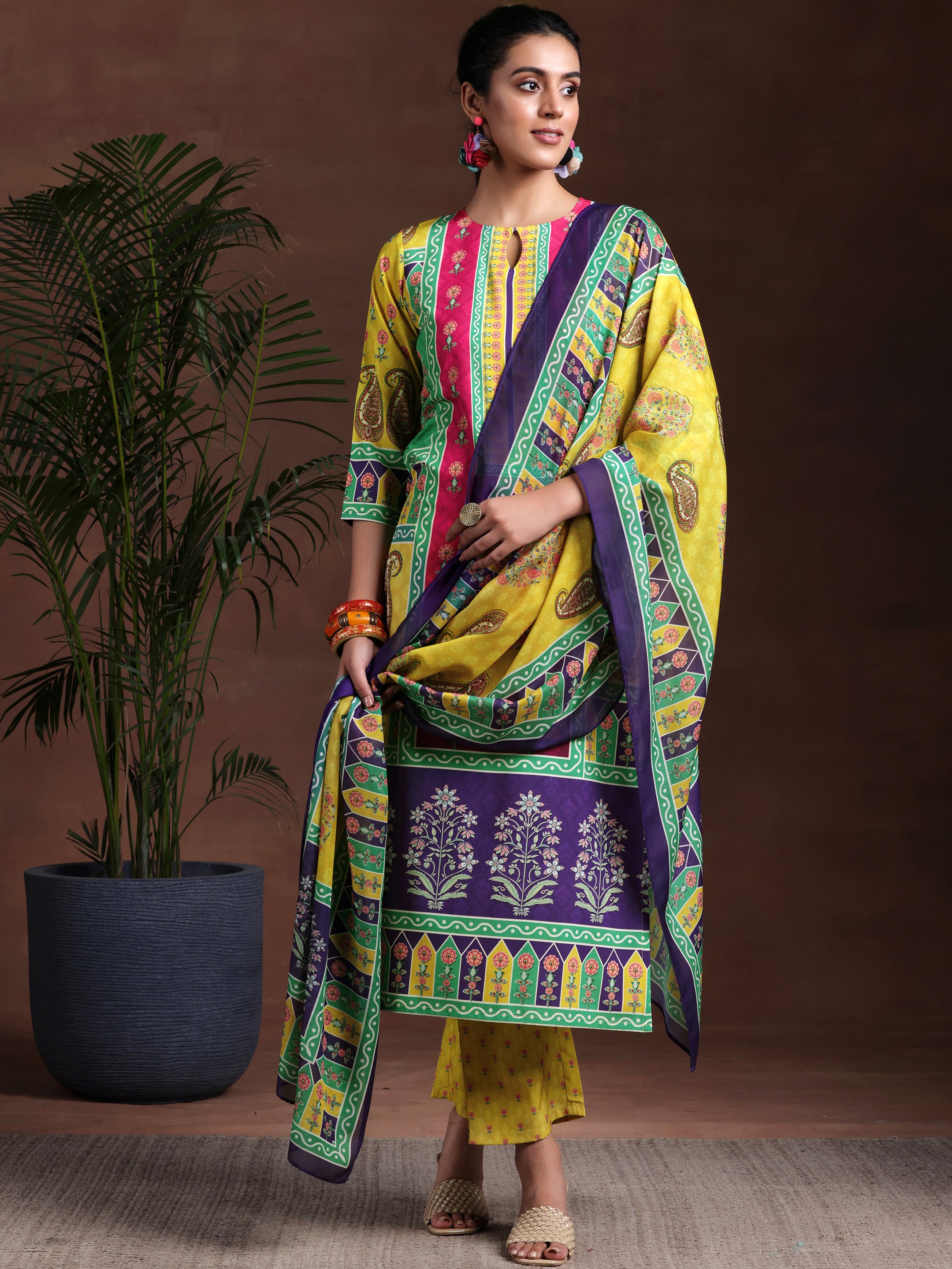 Multi Printed Poly Crepe Straight Suit With Dupatta