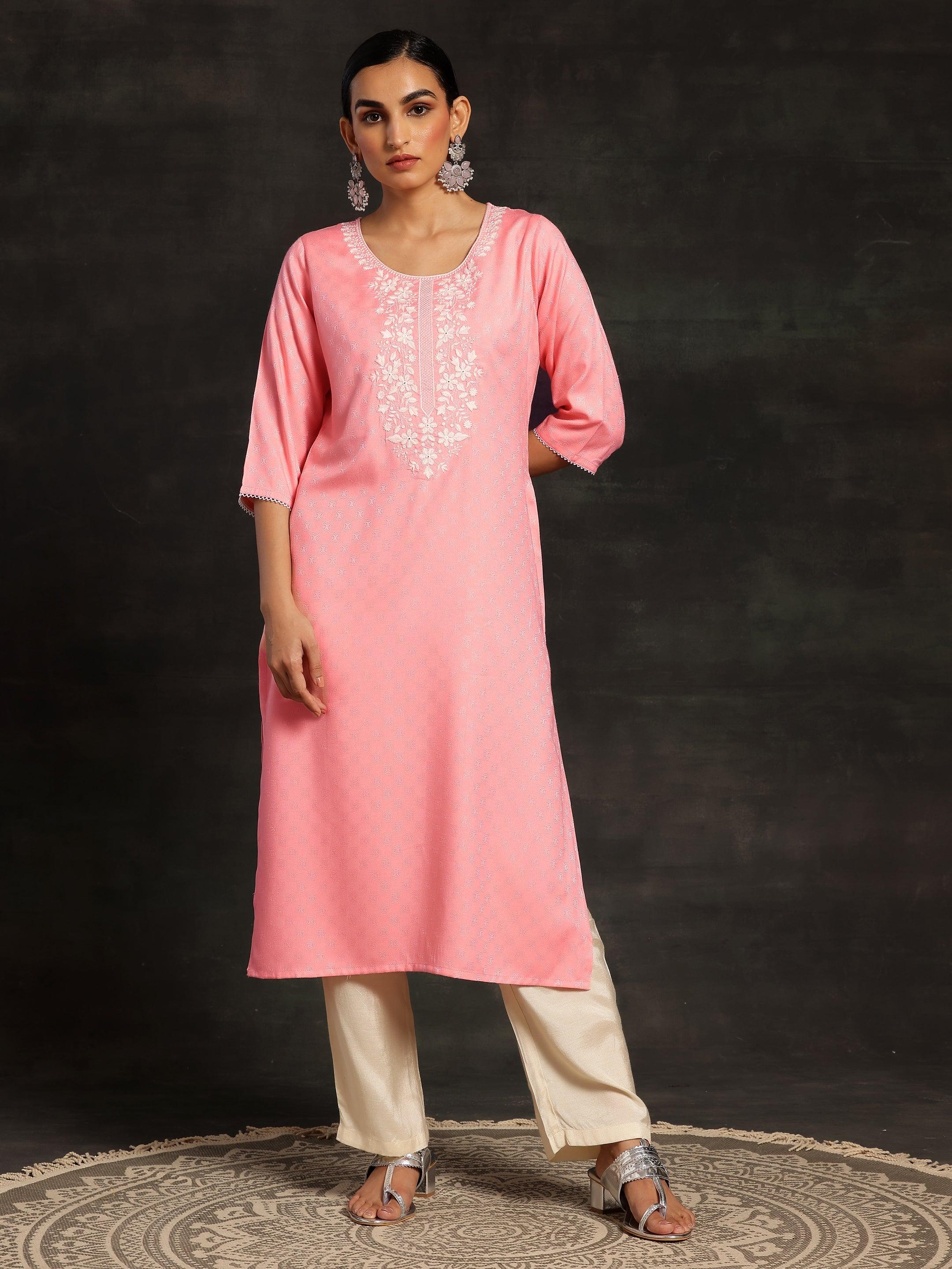 Pink Yoke Design Rayon Straight Kurta