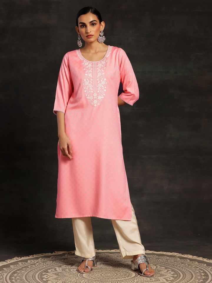 Pink Yoke Design Rayon Straight Kurta - ShopLibas