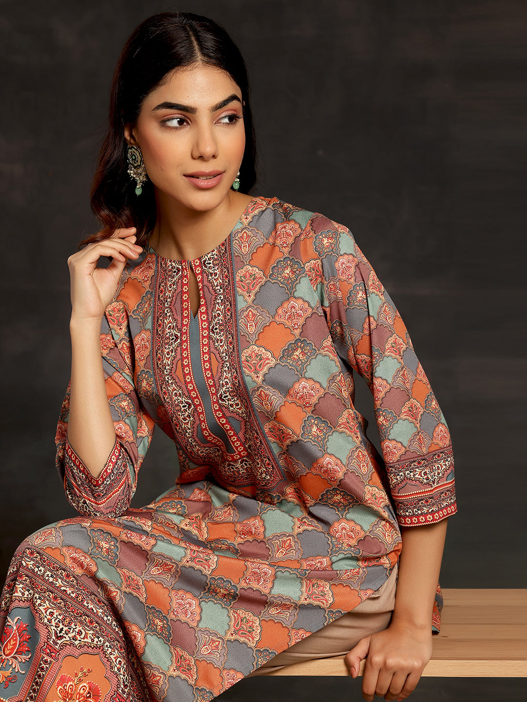 Multi Printed Crepe Straight Kurta