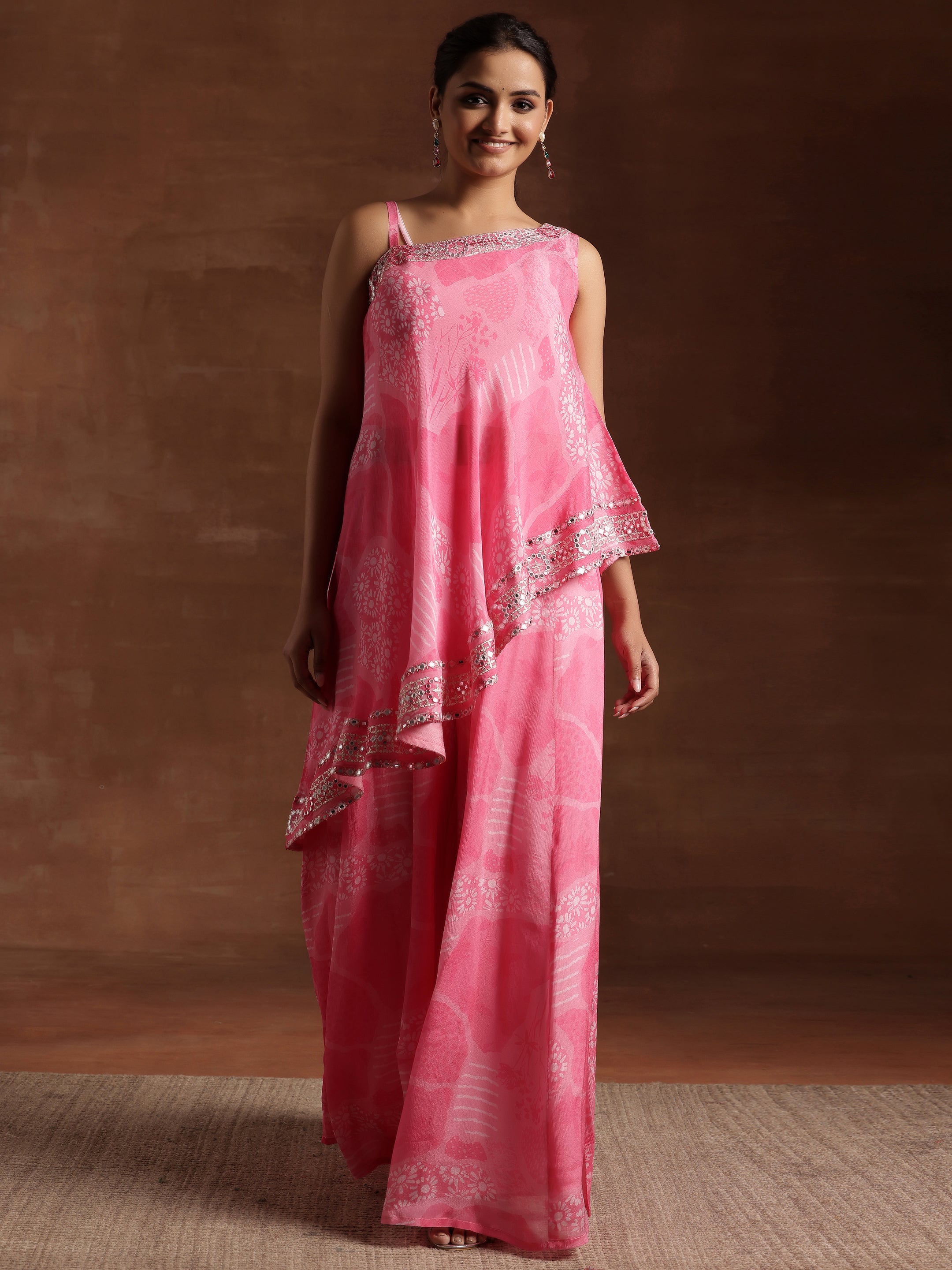 Pink Printed Silk Blend Co-Ords