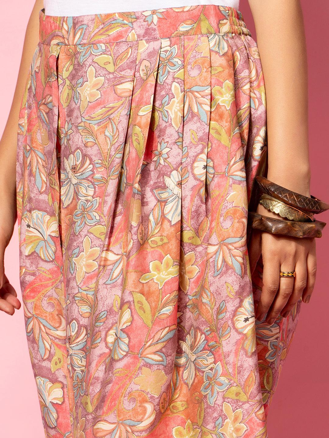 Peach Printed Silk Blend Co-Ords