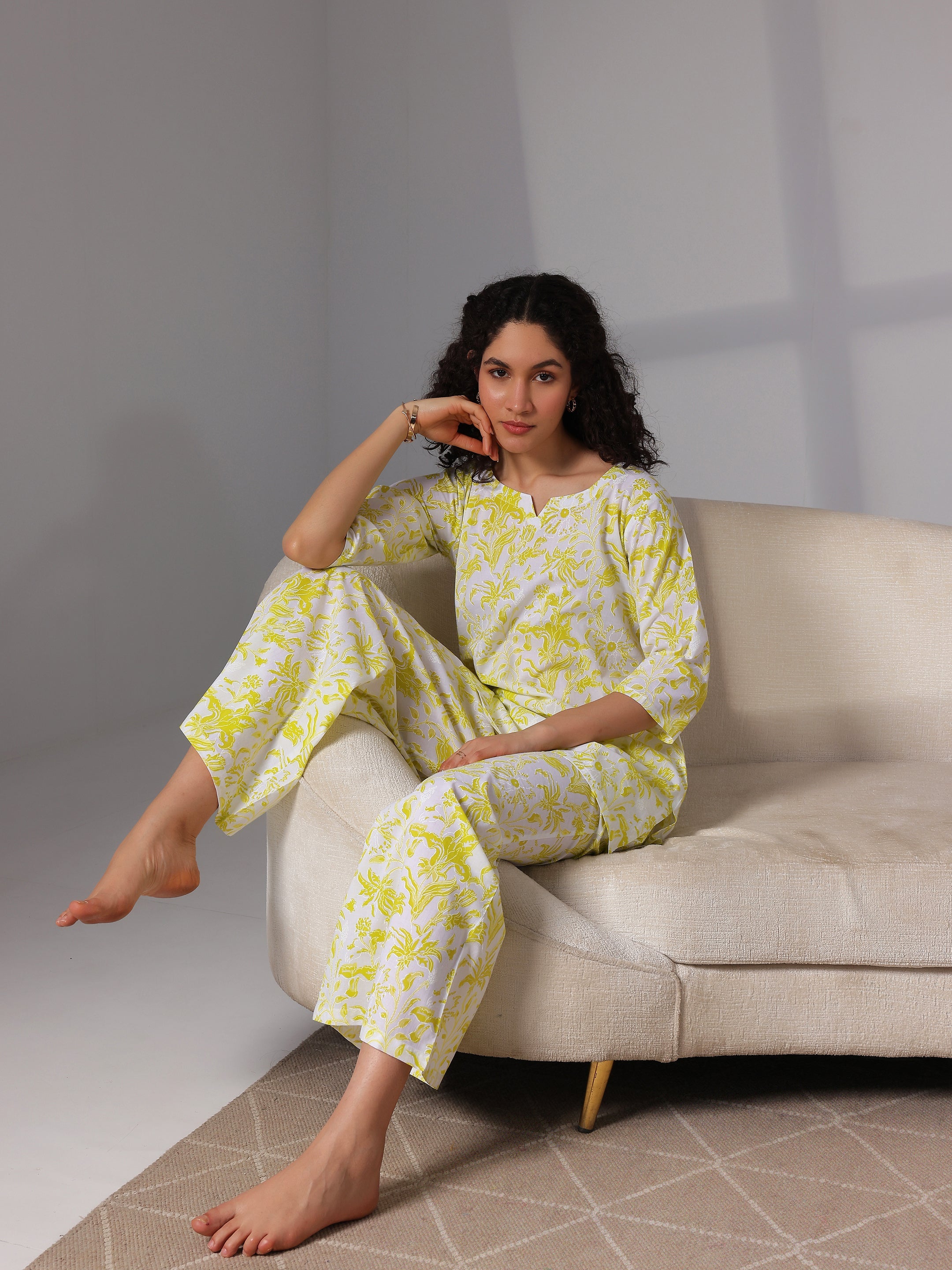 Green Printed Cotton Night Suits