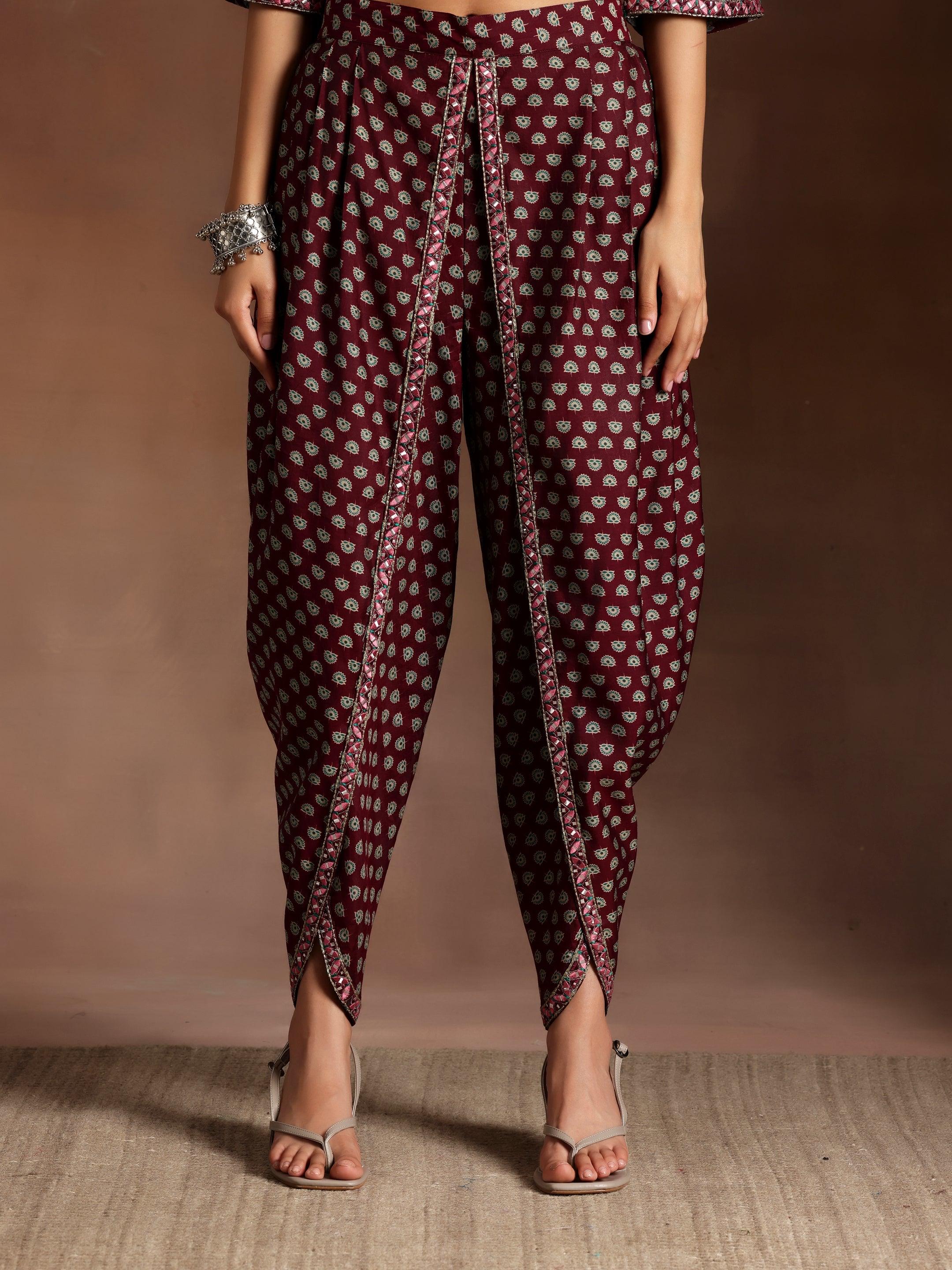 Burgundy Printed Silk Blend Straight Suit With Dupatta