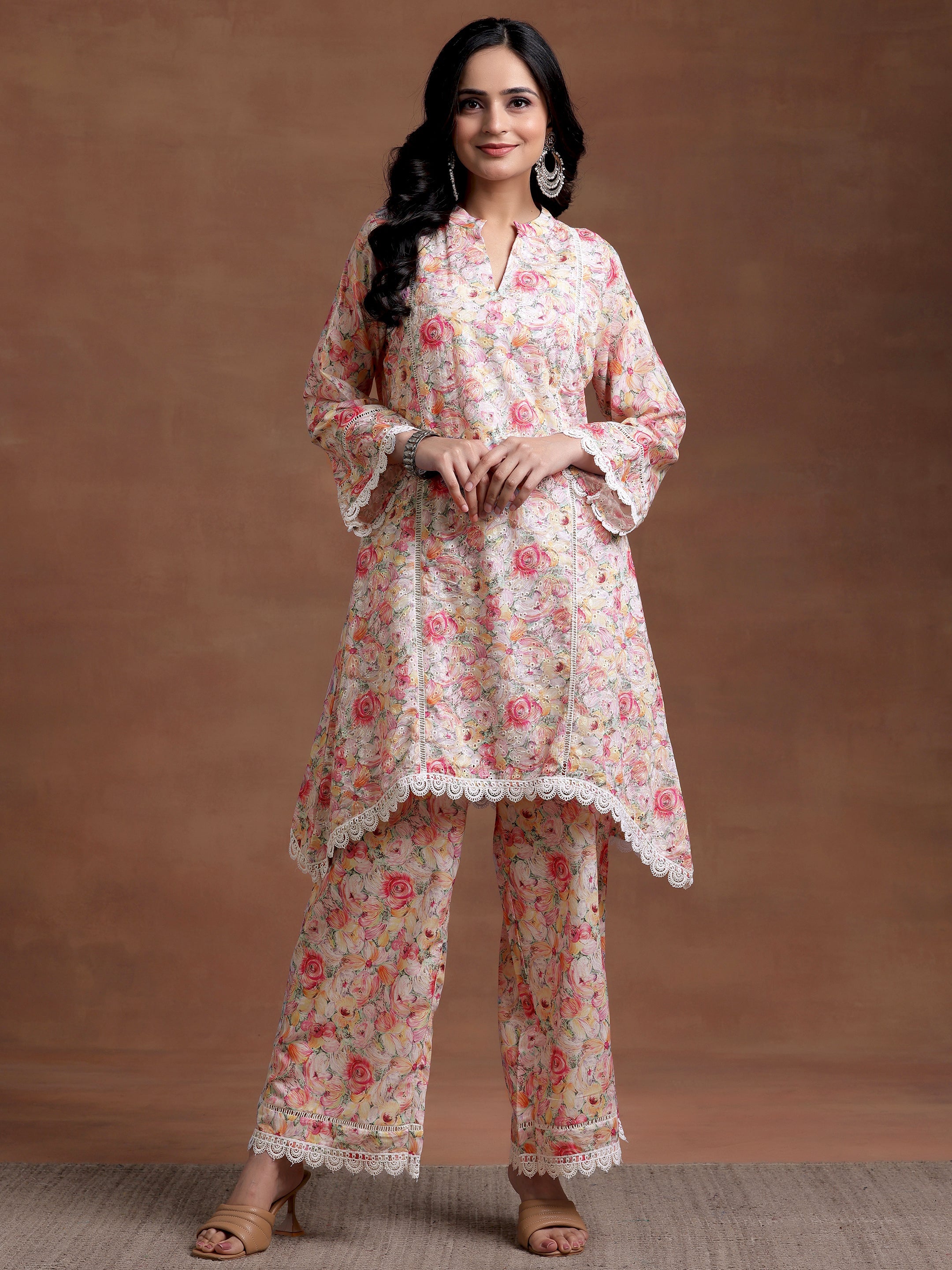 Multi Printed Cotton A-Line Kurta With Palazzos