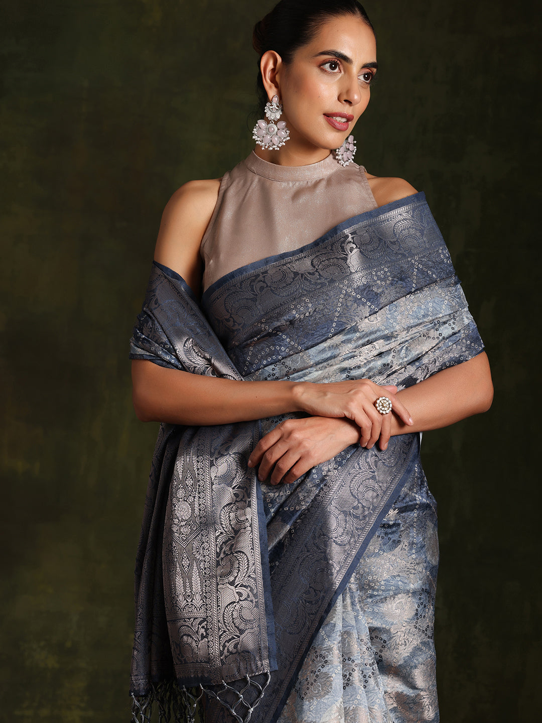 Blue Woven Design Brocade Saree With Unstitched Blouse Piece