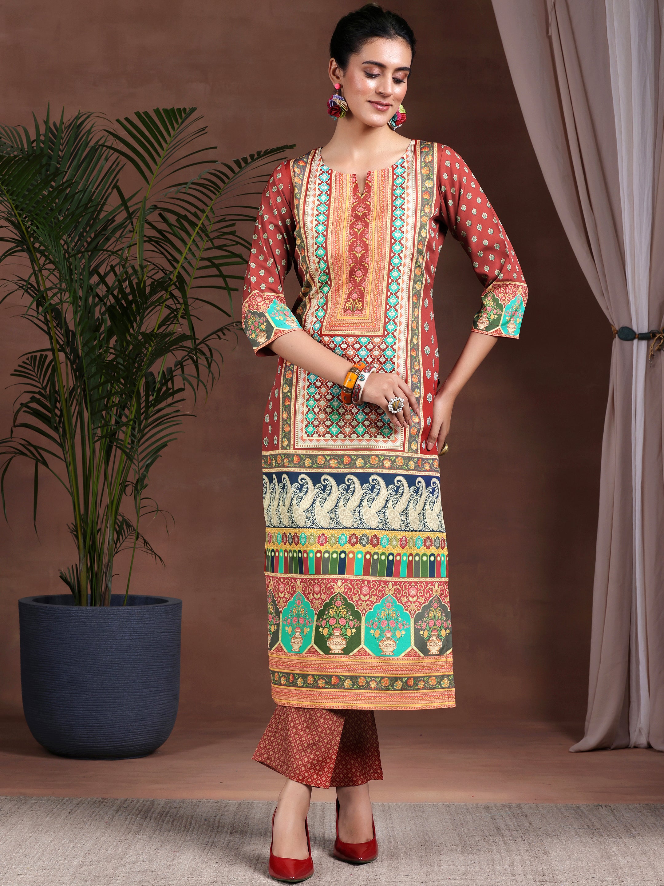 Multi Printed Poly Crepe Straight Suit With Dupatta