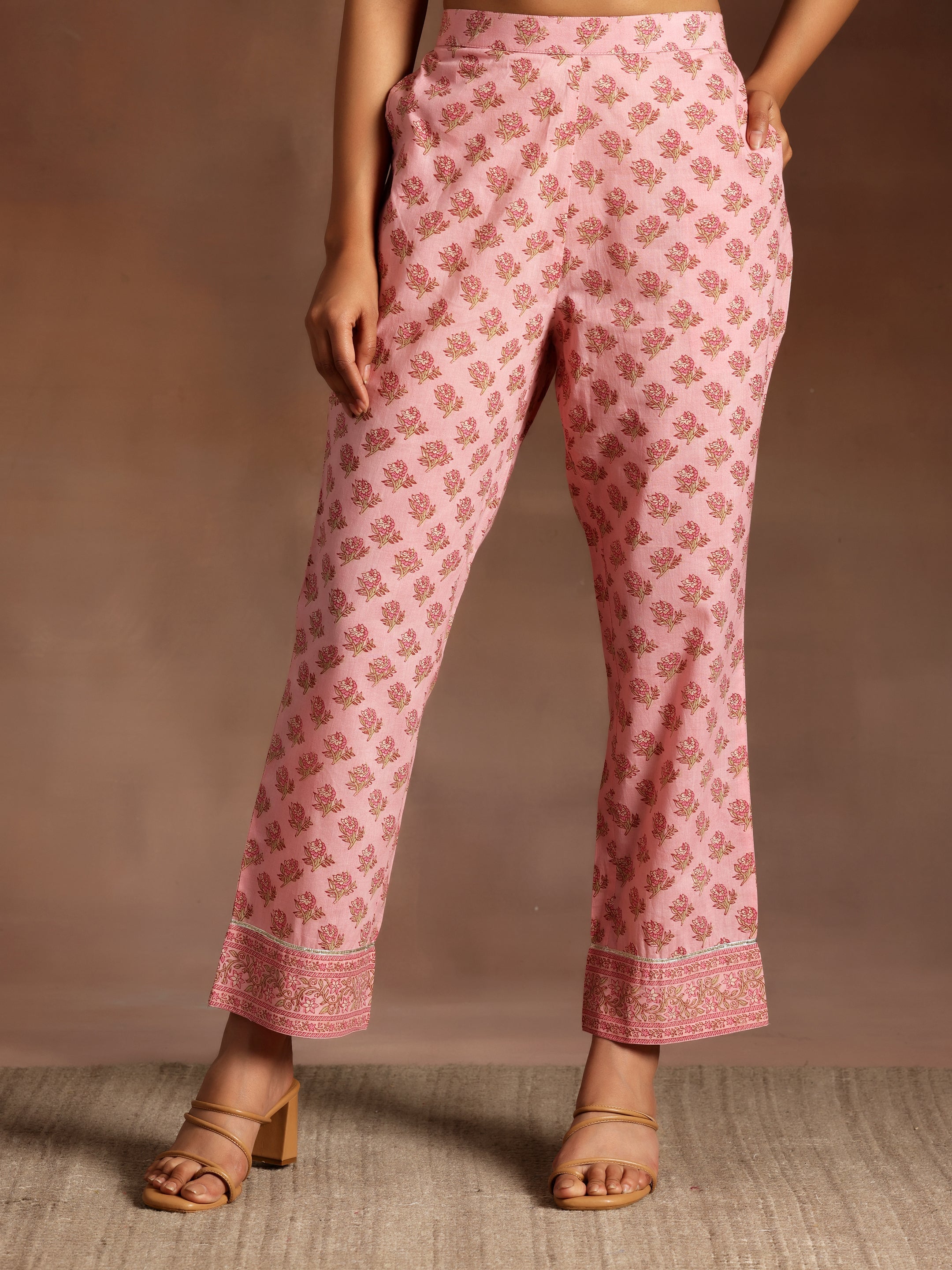 Mariyam Pink Printed Cotton A-Line Kurta With Palazzos & Dupatta