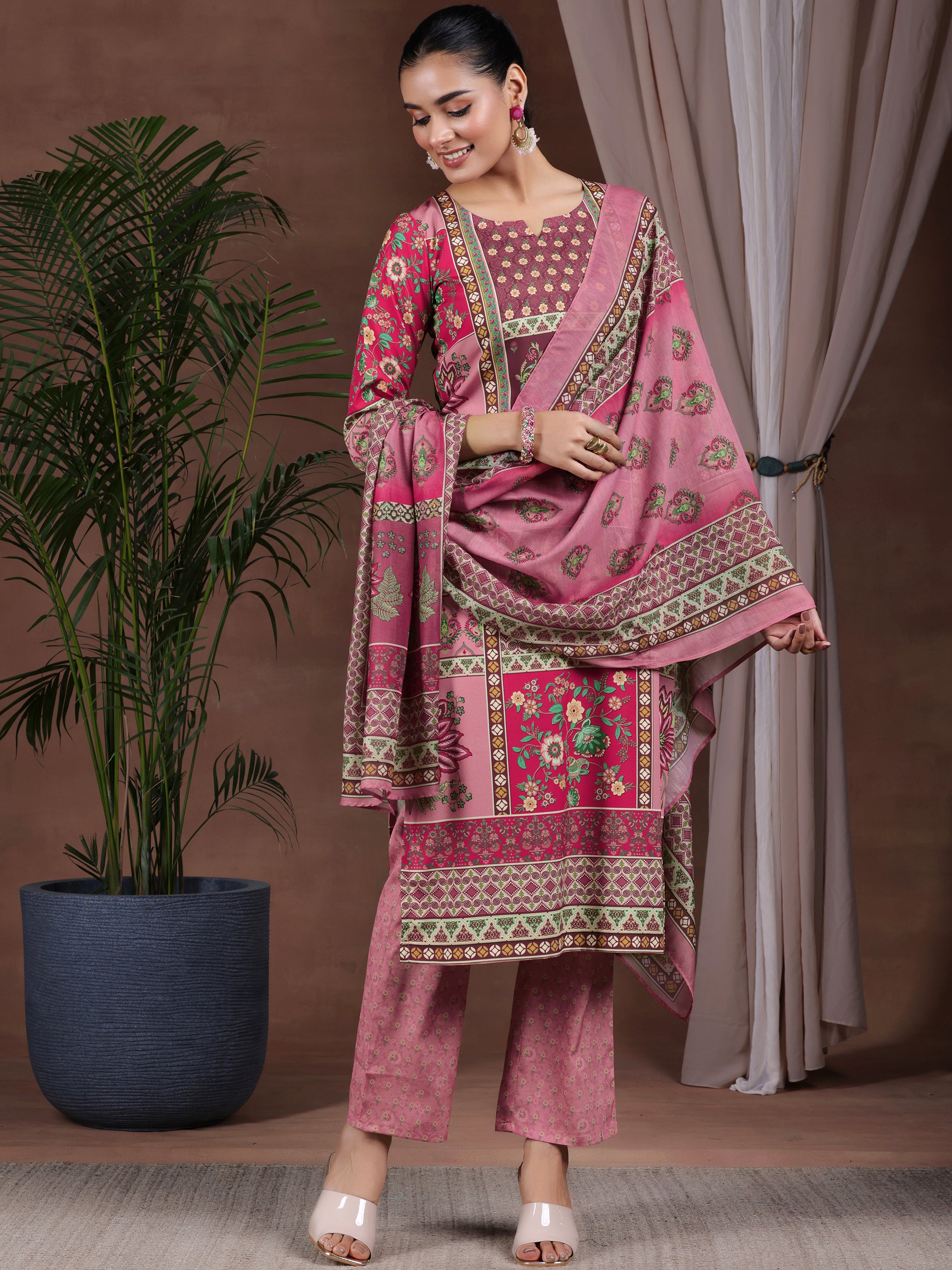 Multi Printed Poly Crepe Straight Suit With Dupatta