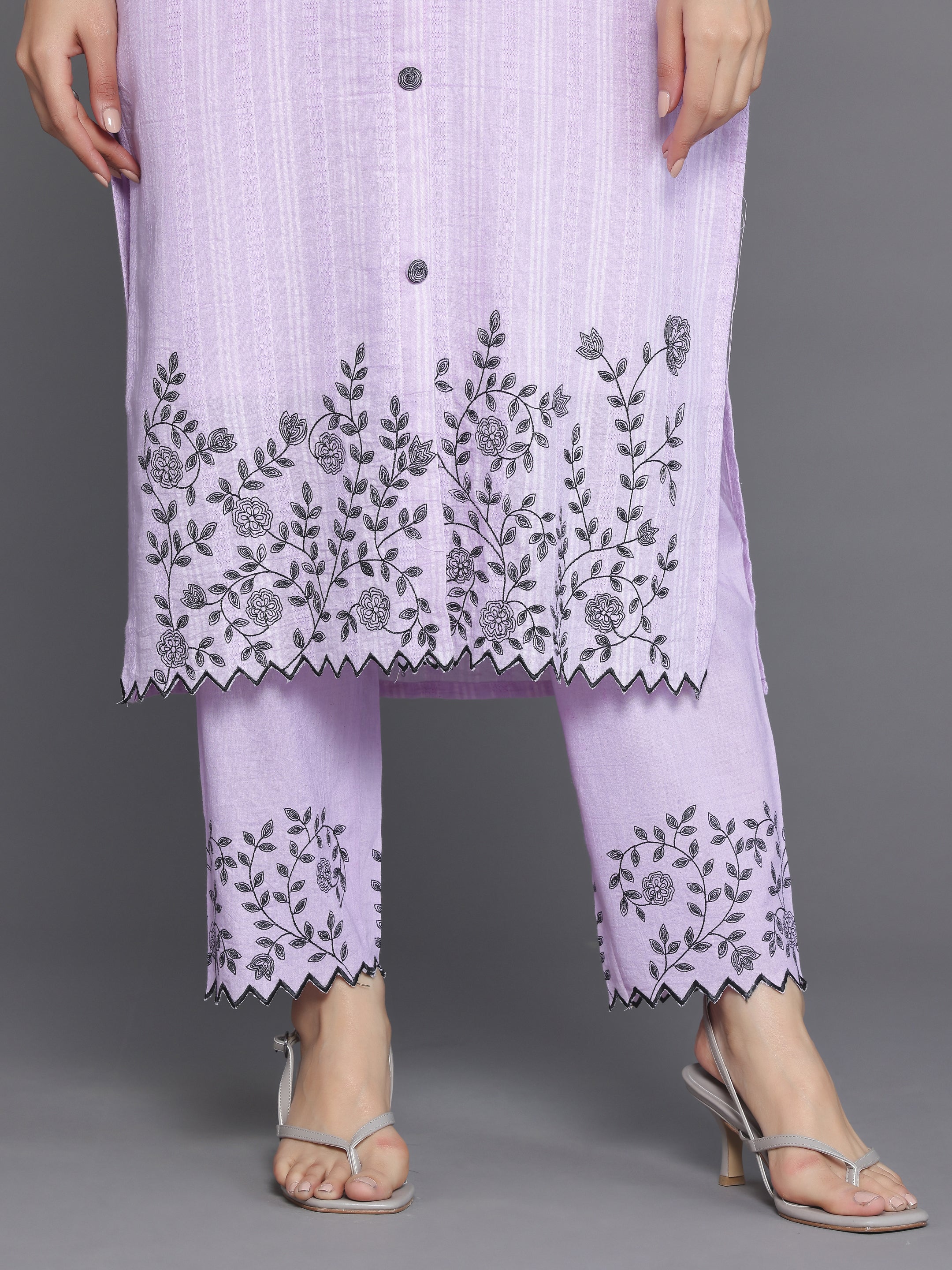 Lavender Woven Design Cotton Straight Suit With Dupatta