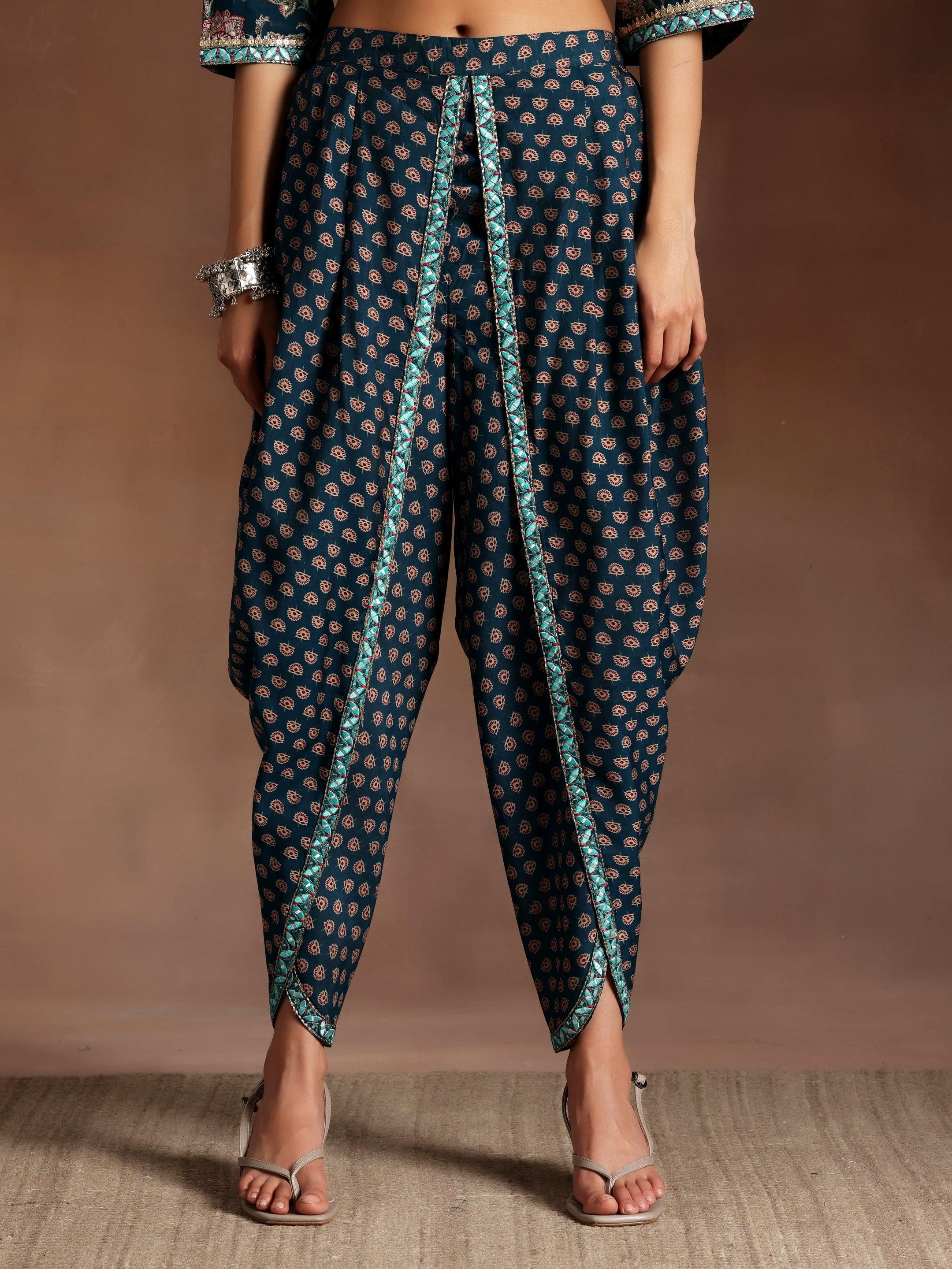 Blue Printed Silk Blend Straight Suit With Dupatta