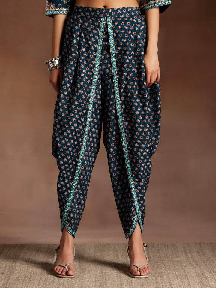 Siah Blue Printed Silk Blend Straight Kurta With Dhoti Pants & Dupatta - ShopLibas