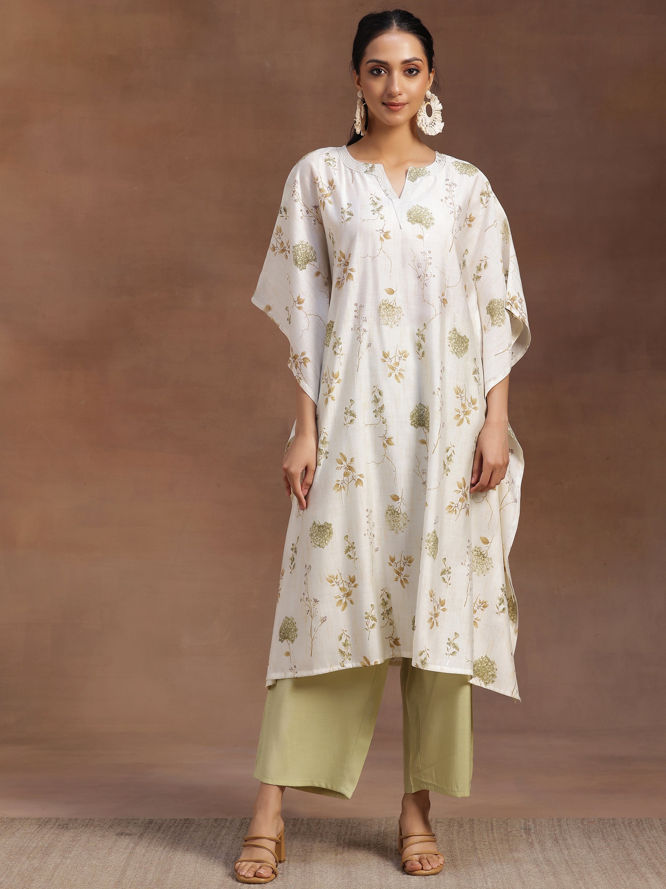 Cream Printed Silk Blend Co-Ords