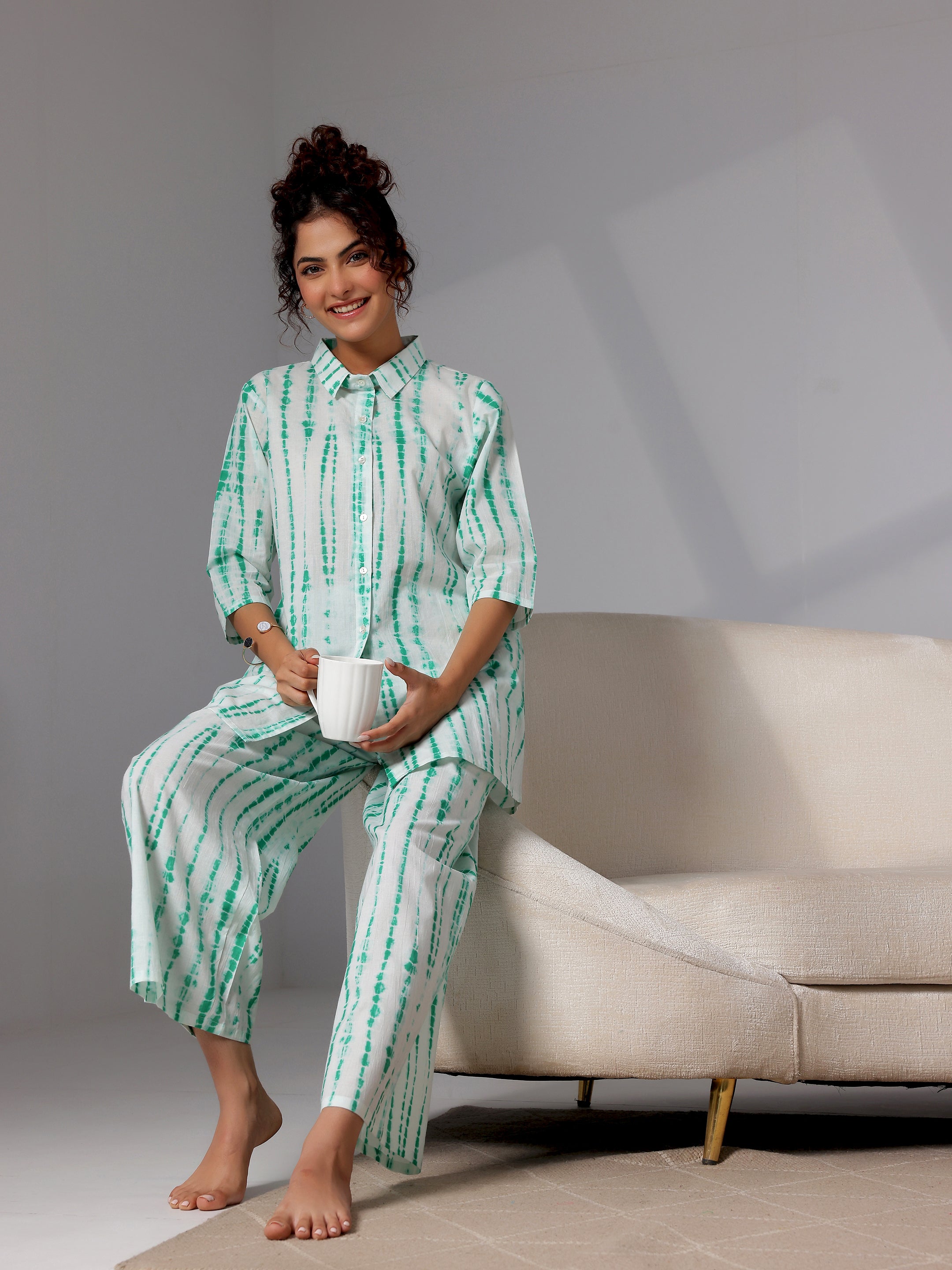 Green Printed Cotton Night Suits