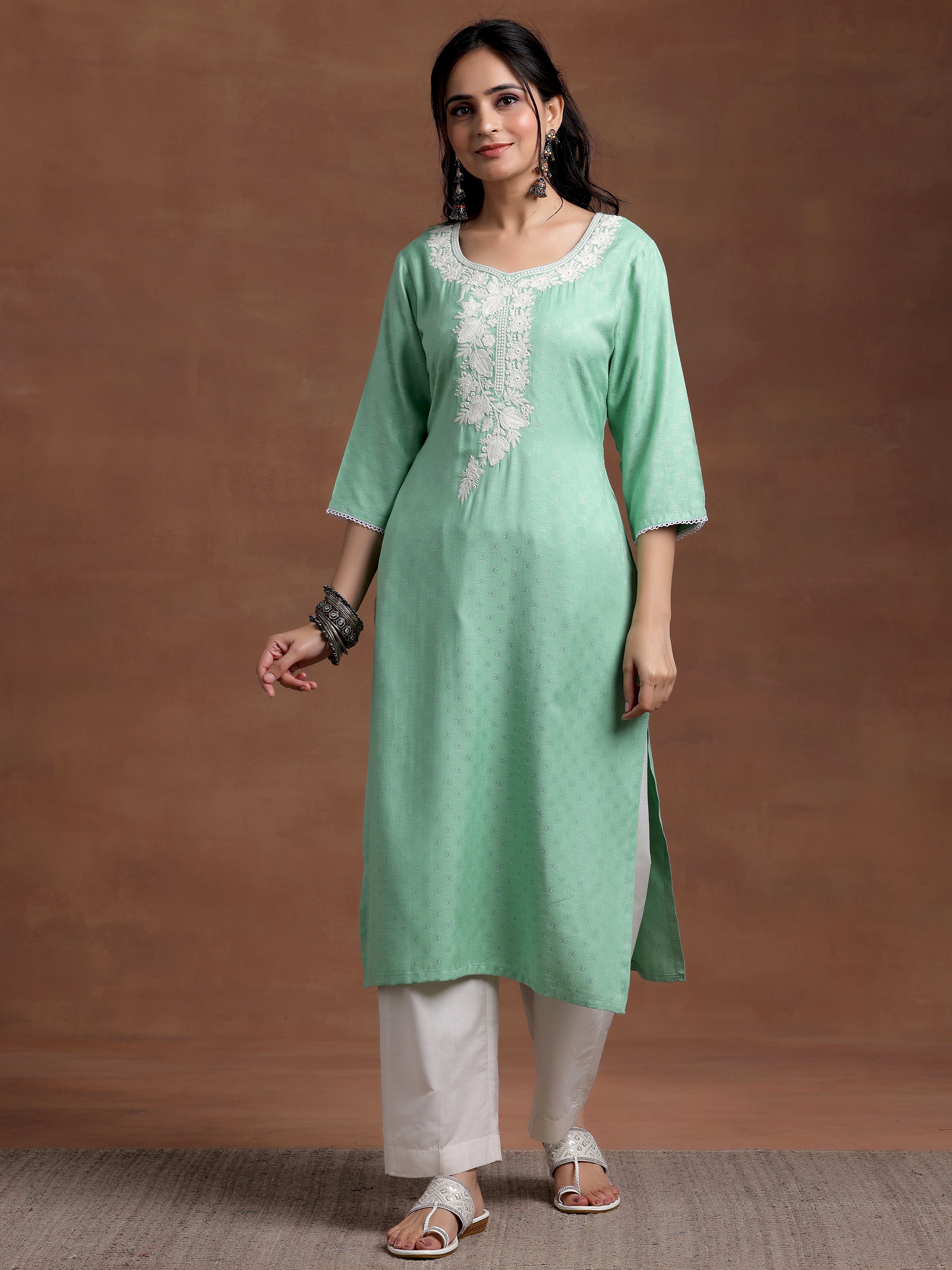 Green Yoke Design Rayon Straight Kurta