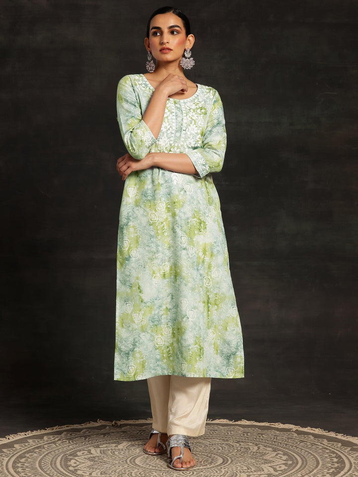 Green Printed Cotton Straight Kurta - ShopLibas