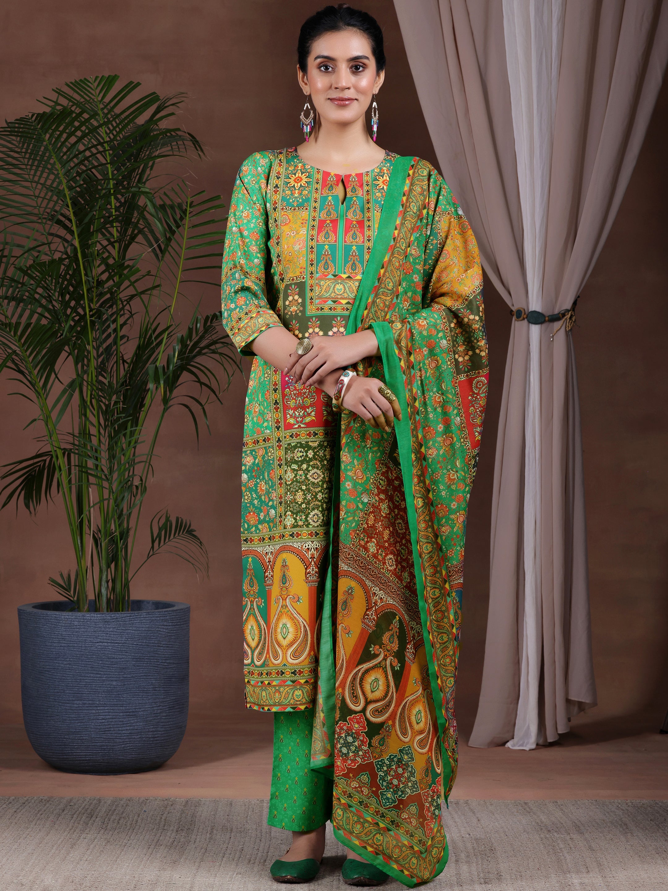 Multi Printed Poly Crepe Straight Suit With Dupatta