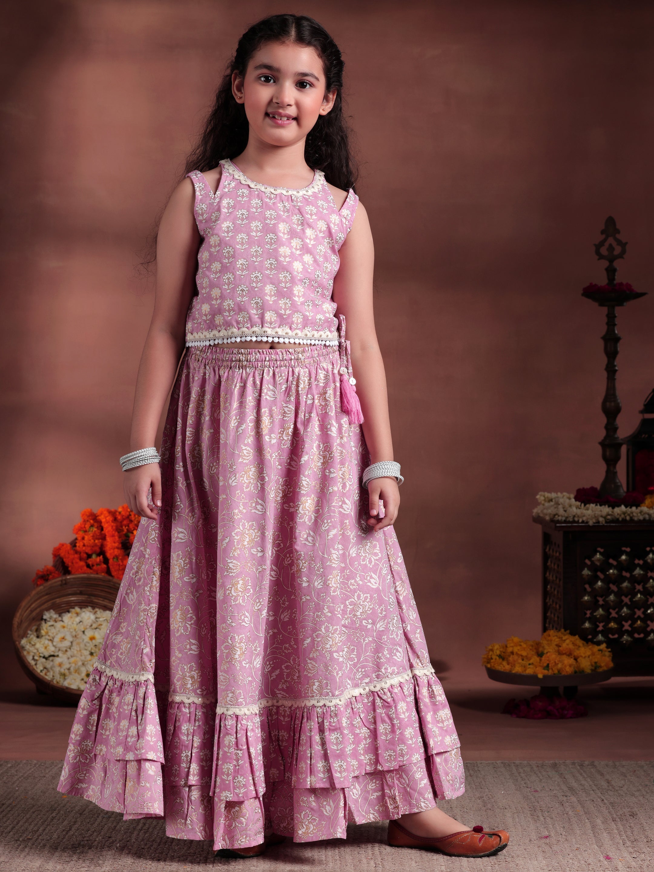 Pink Printed Cotton Lehenga Choli