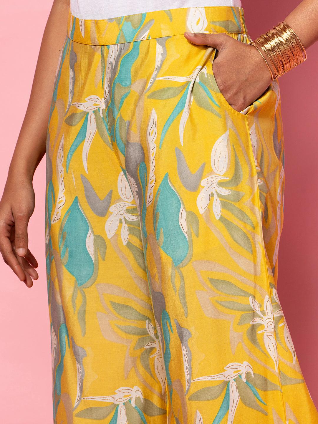 Mustard Printed Silk Blend Co-Ords