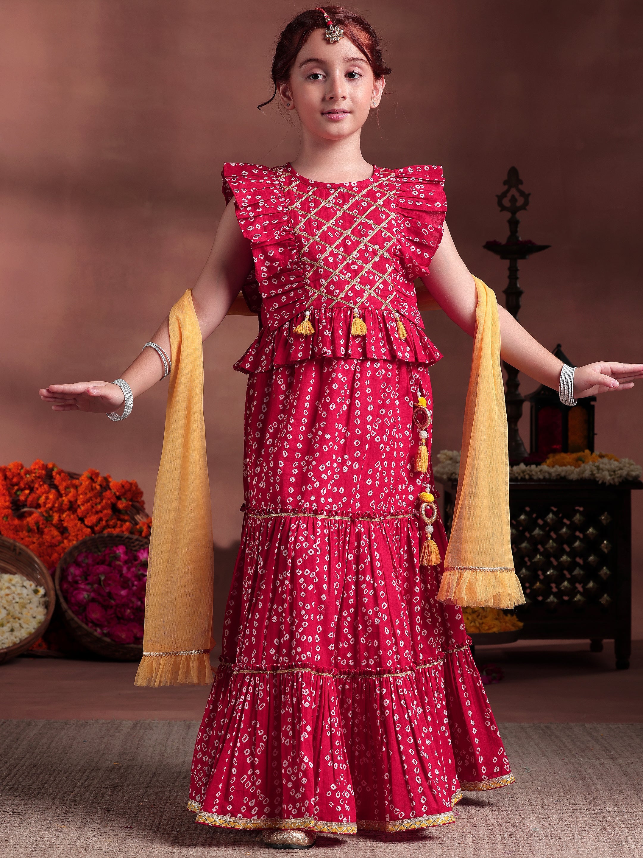 Kids Red Printed Cotton Ready to Wear Lehenga Choli