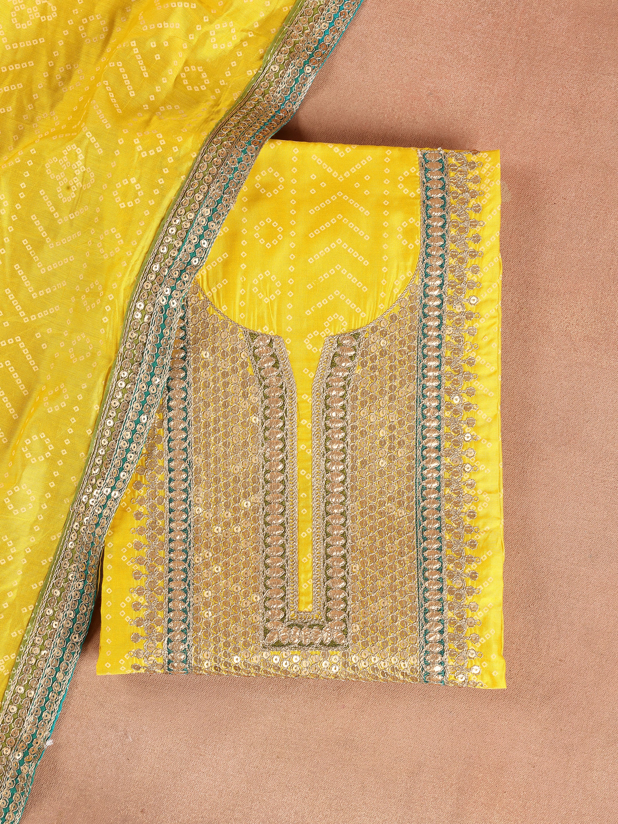 Yellow Embroidered Silk Blend Unstitched Suit Set