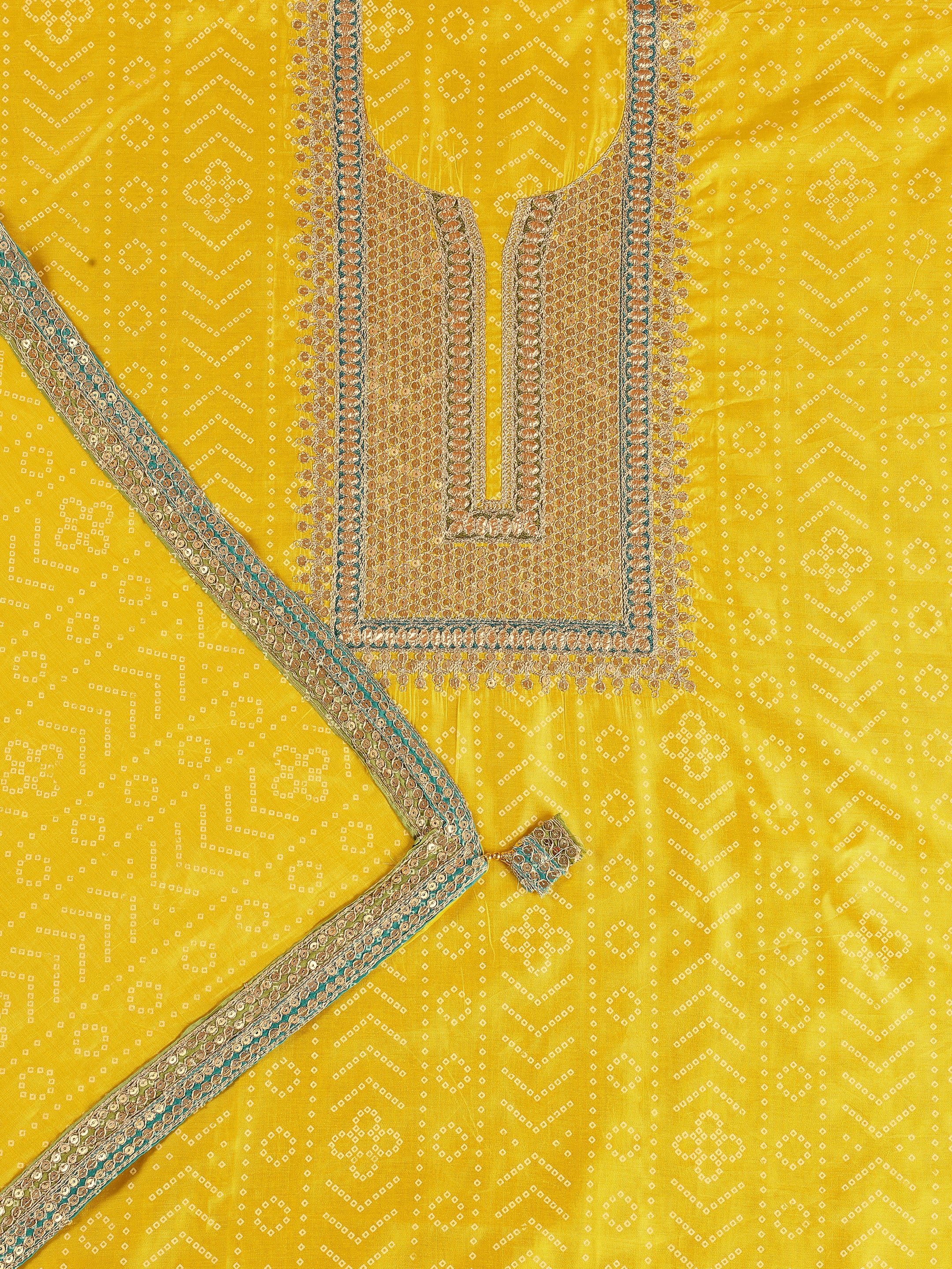 Yellow Embroidered Silk Blend Unstitched Suit Set