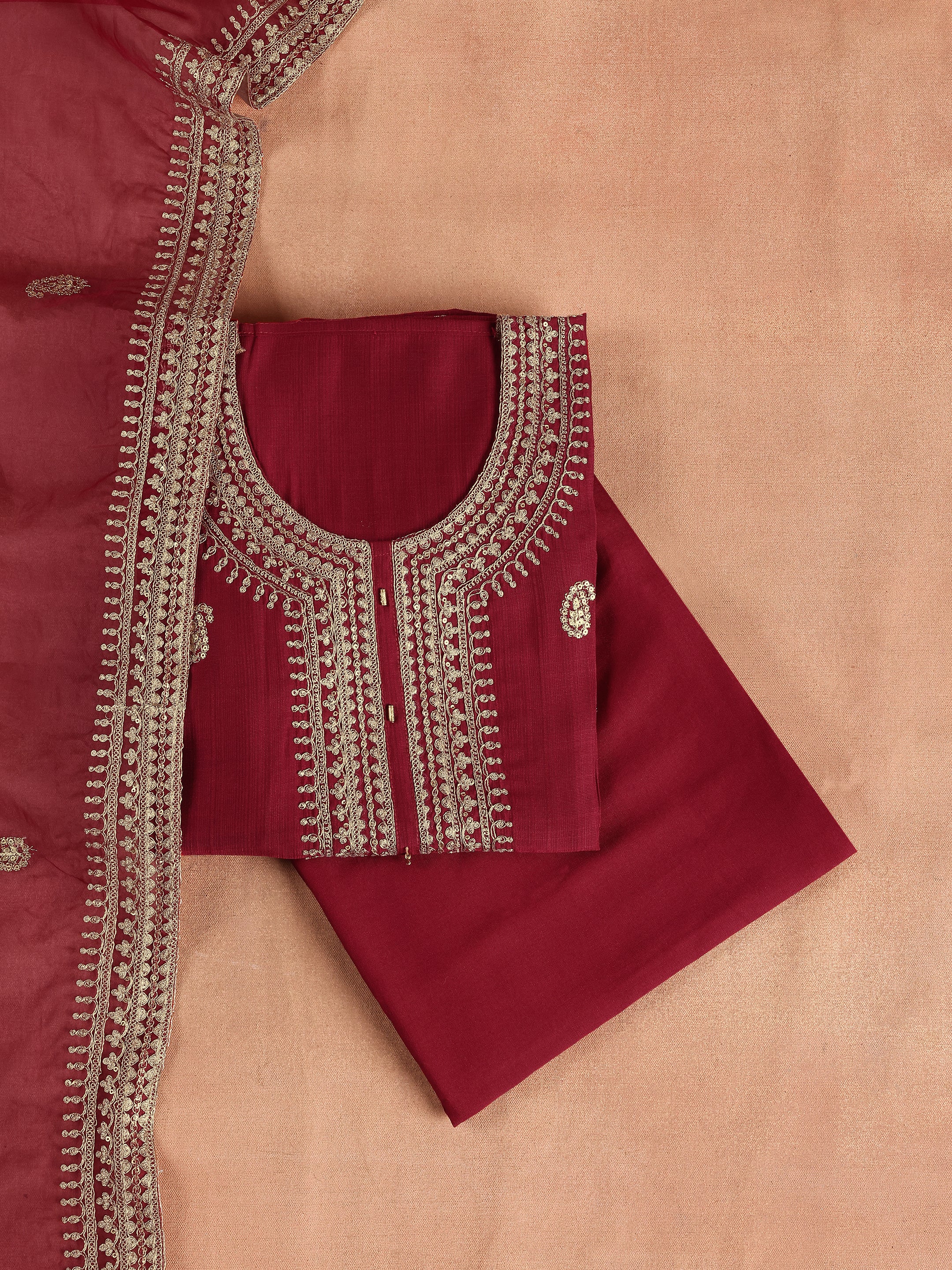 Pink Embroidered Cotton Blend Unstitched Suit Set