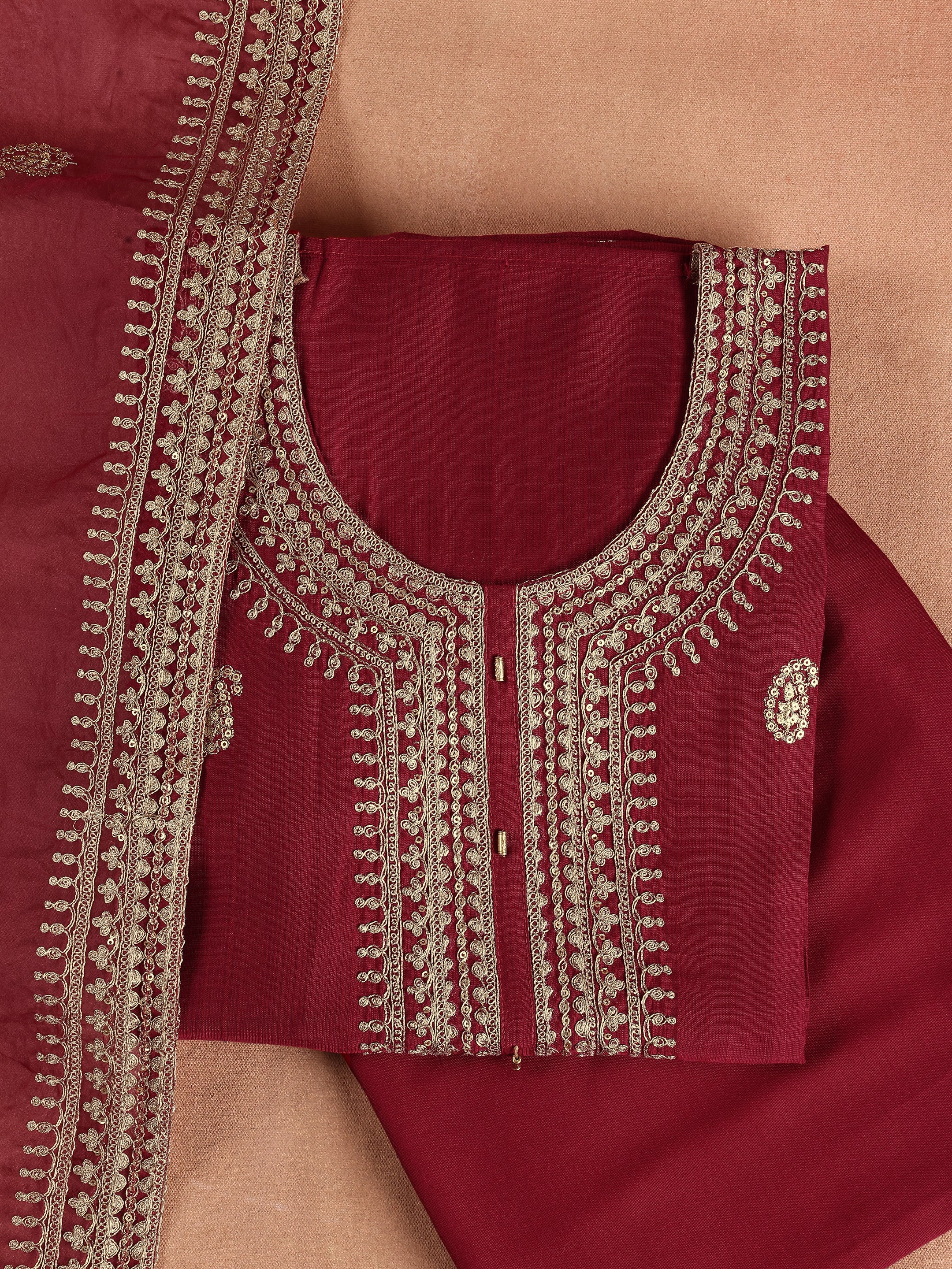 Pink Embroidered Cotton Blend Unstitched Suit Set