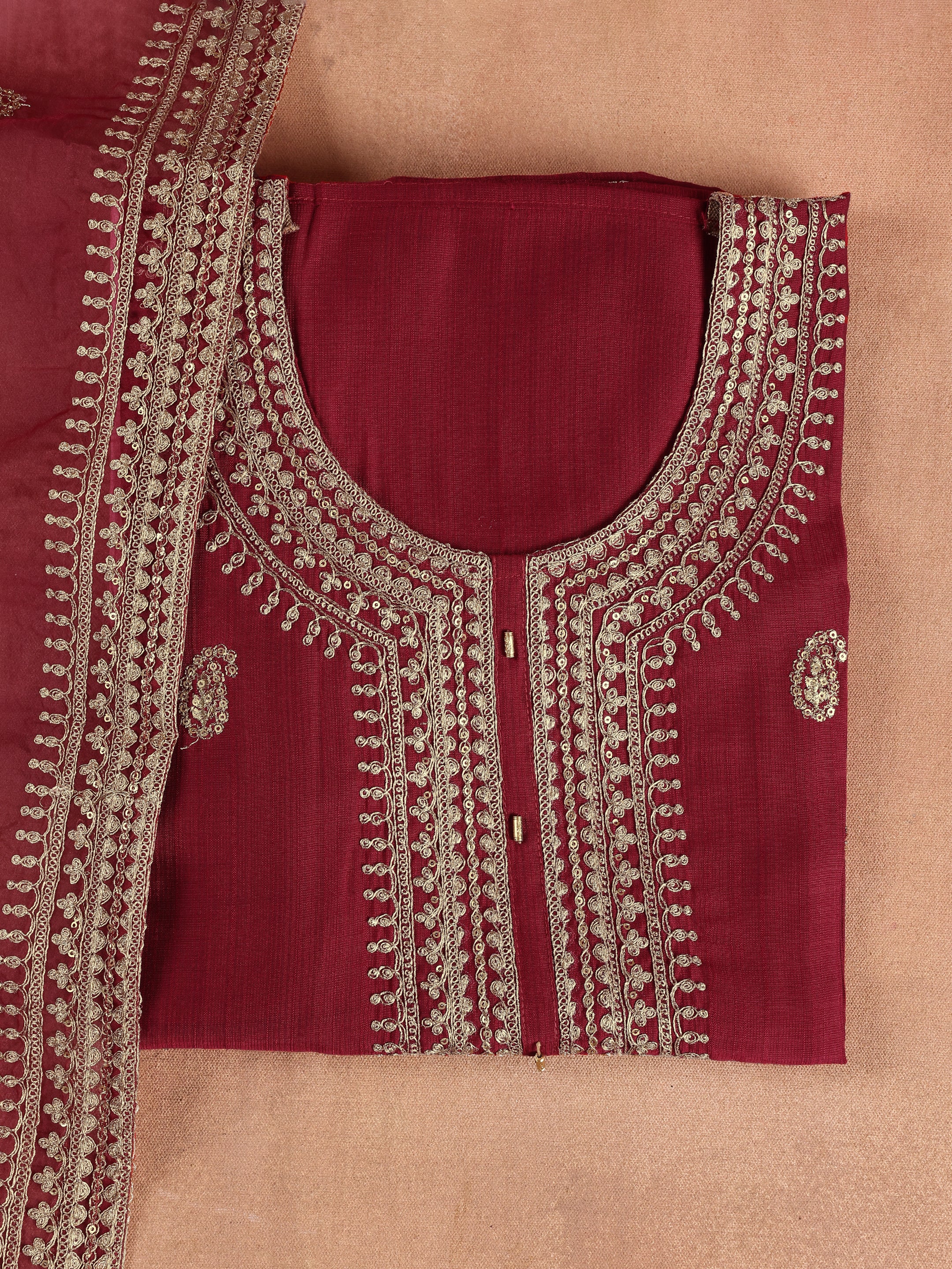 Pink Embroidered Cotton Blend Unstitched Suit Set