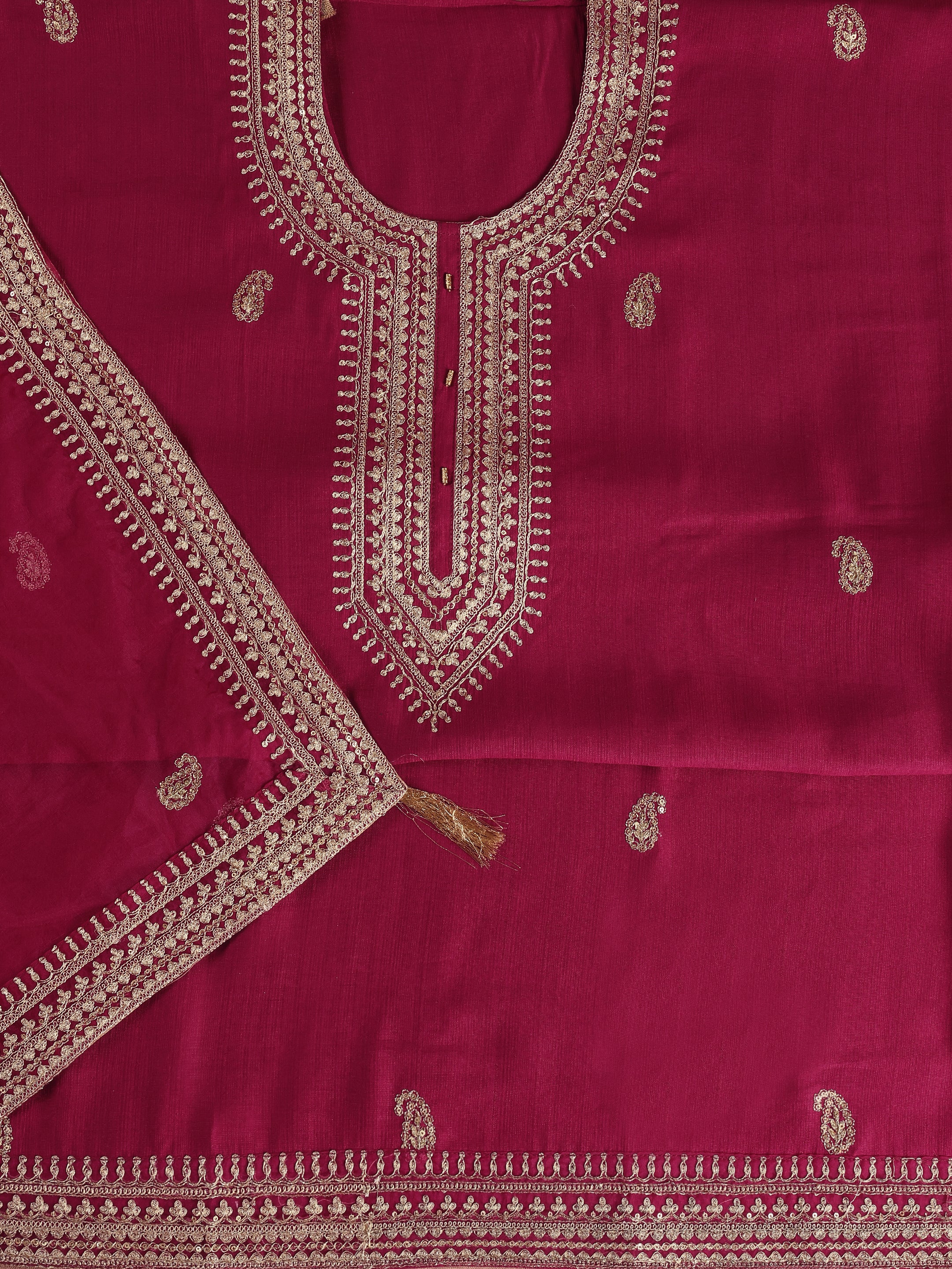 Maroon Embroidered Cotton Blend Unstitched Suit Set