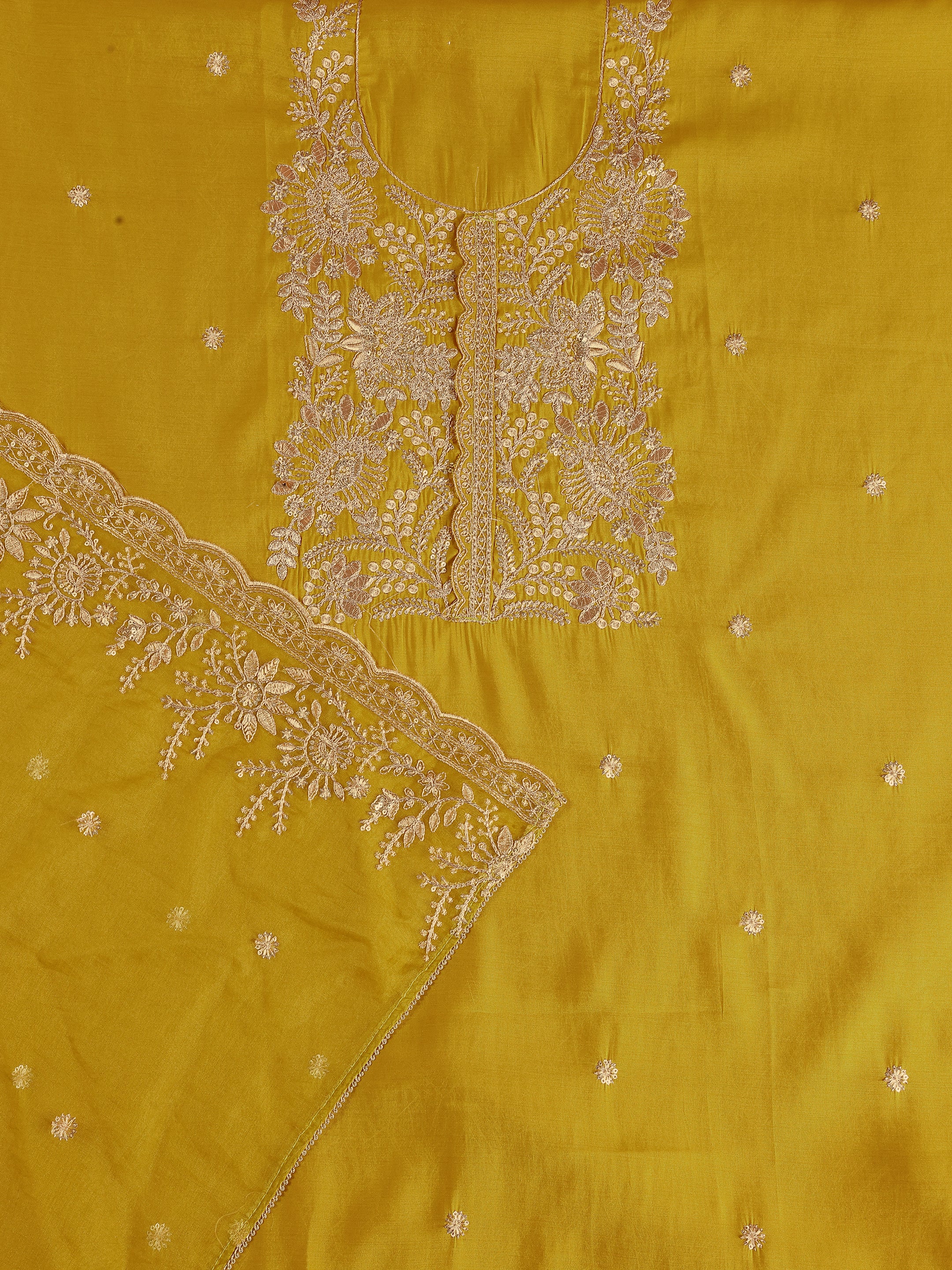 Mustard Embroidered Silk Blend Unstitched Suit Set