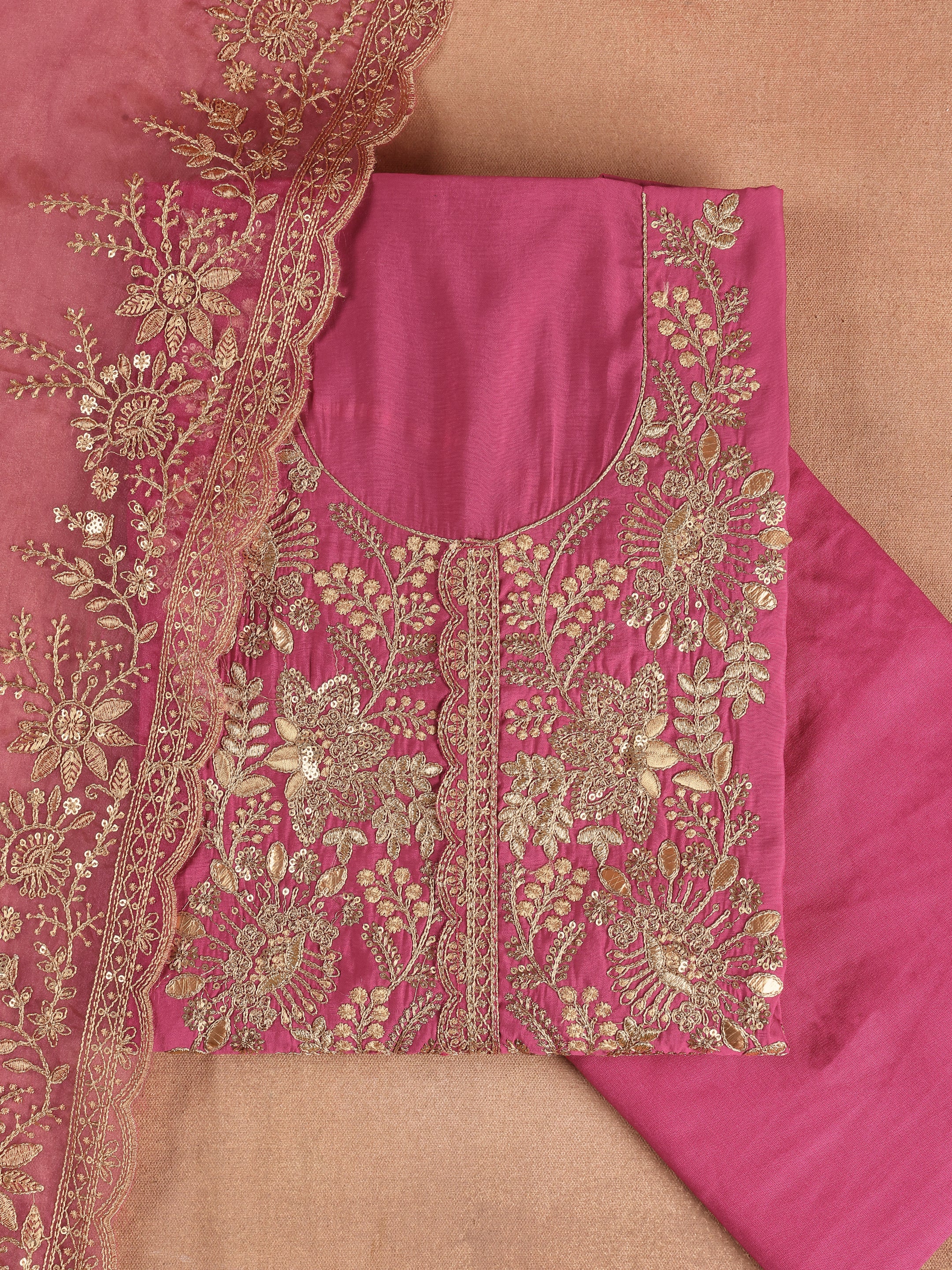 Pink Embroidered Silk Blend Unstitched Suit Set